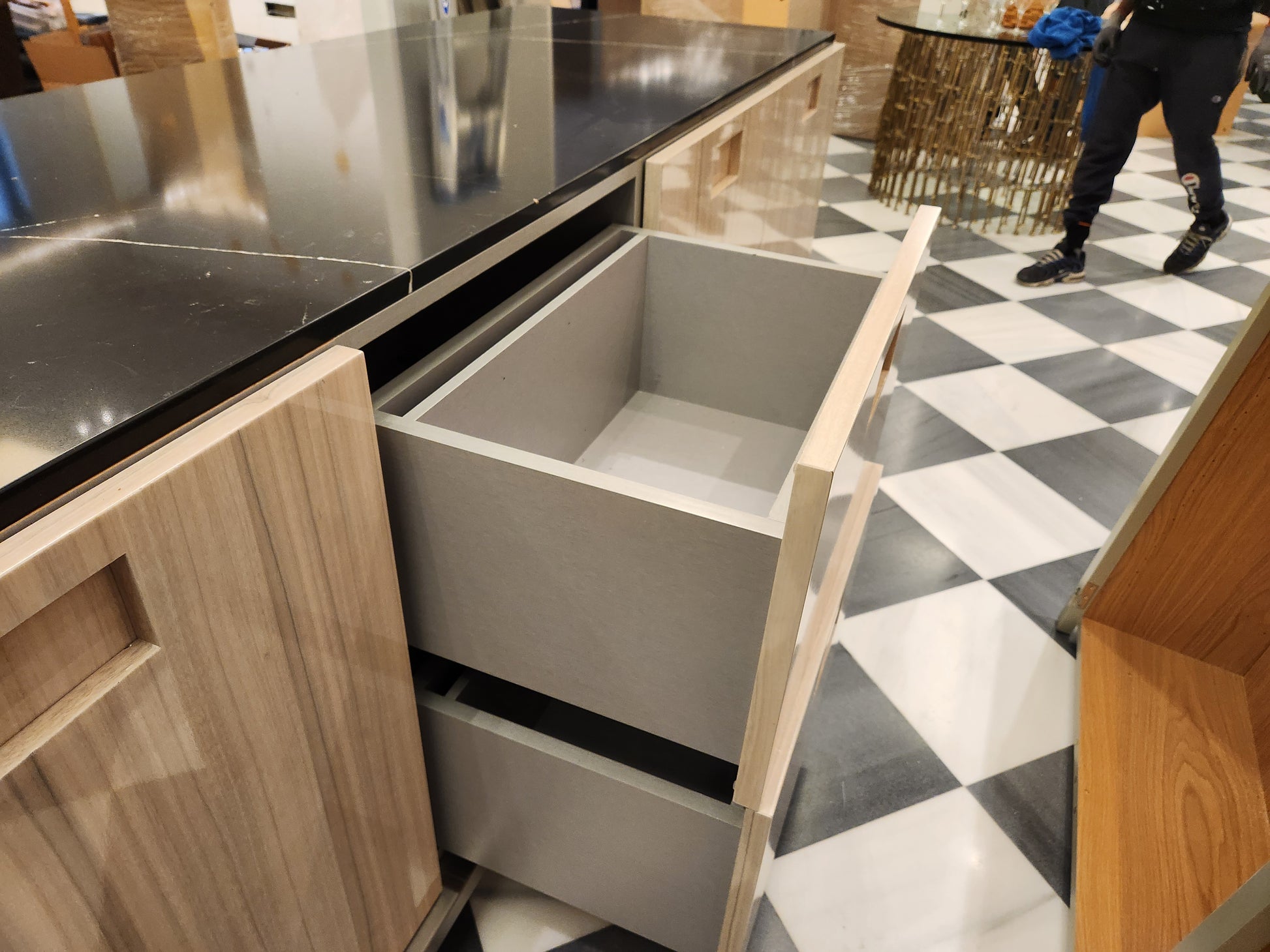 St. Charles Lacquer Paldao Freestanding Island with Dekton Countertop and Storage