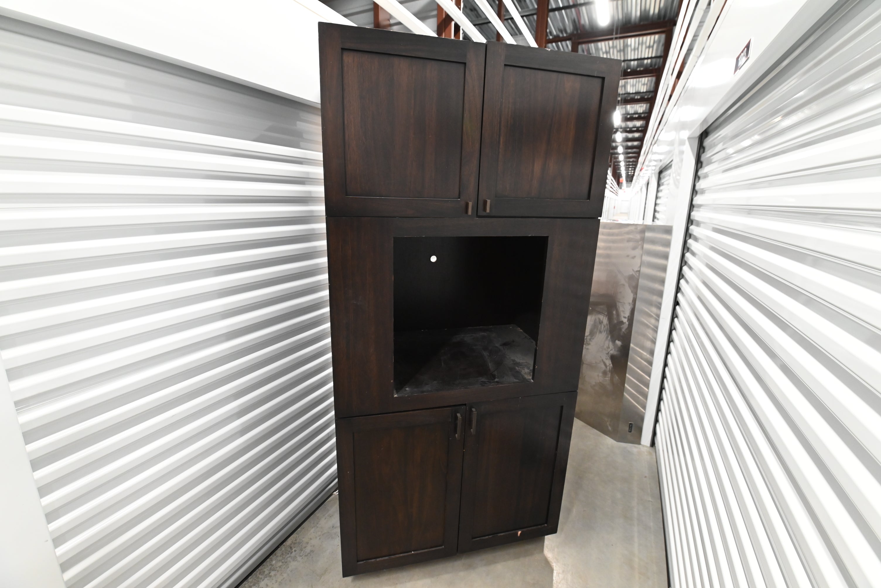 Transitional Dark Wooden Brown Kitchen with Island, Marble Countertops & Luxury Appliances