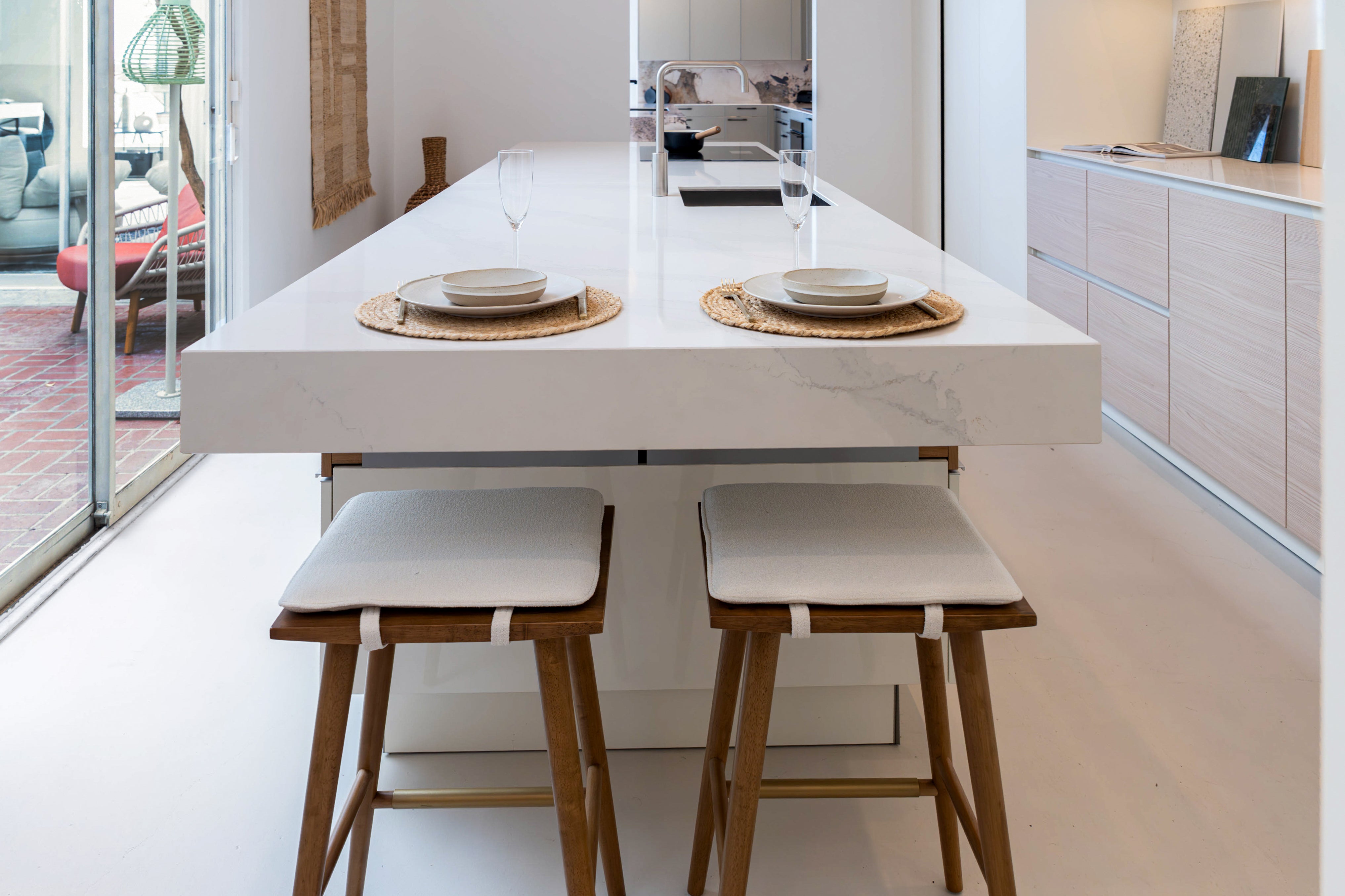 Poggenpohl +Modo High-Gloss Blossom White Kitchen Island