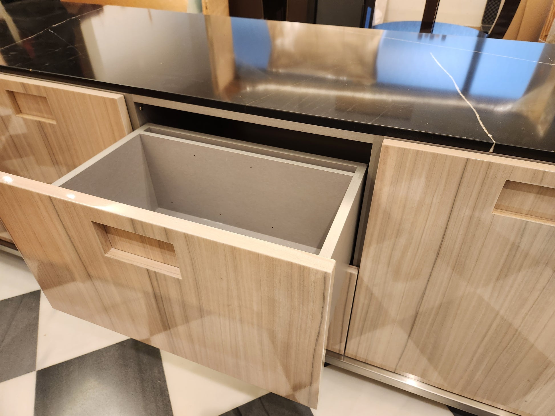 St. Charles Lacquer Paldao Freestanding Island with Dekton Countertop and Storage