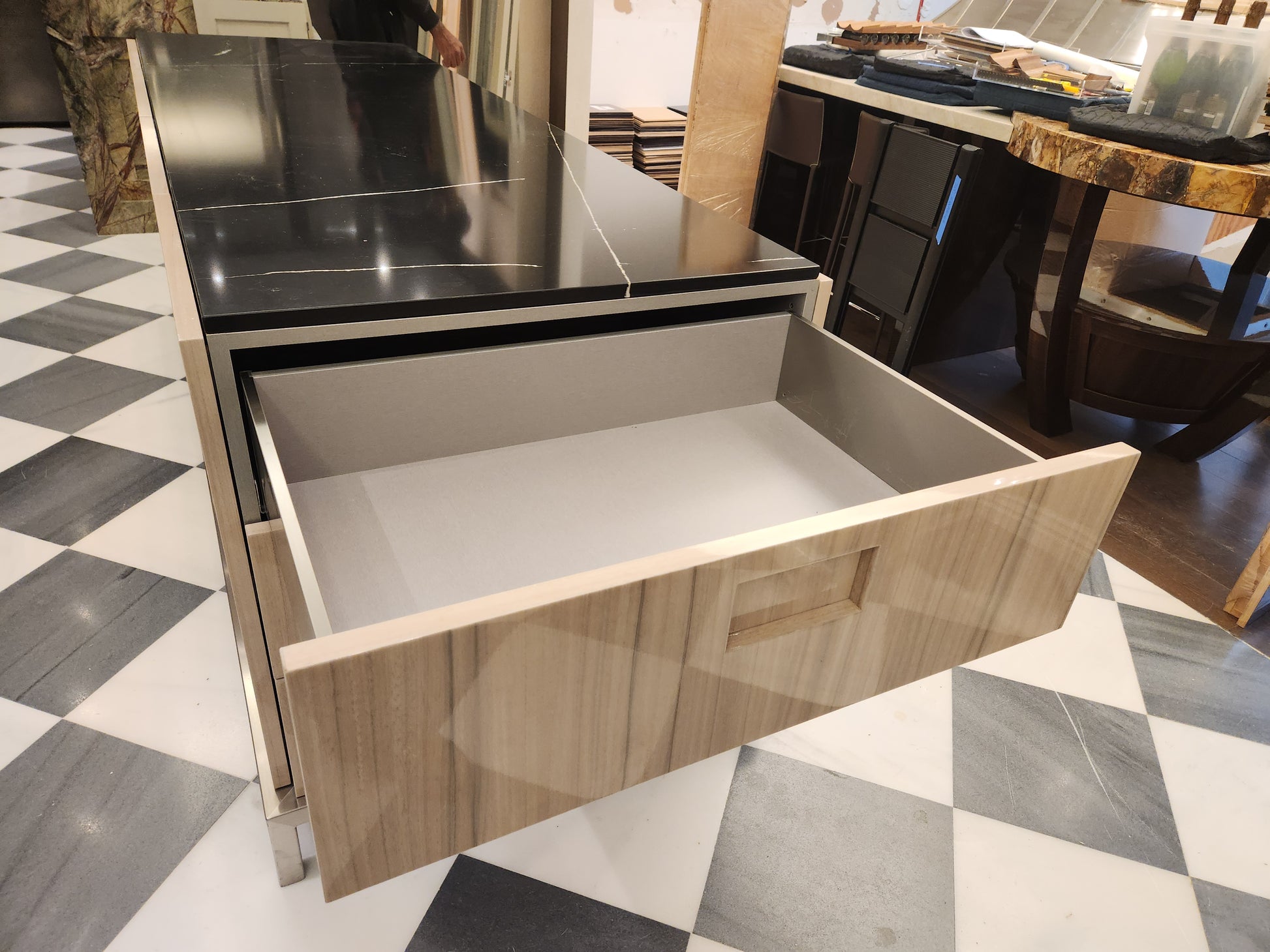 St. Charles Lacquer Paldao Freestanding Island with Dekton Countertop and Storage