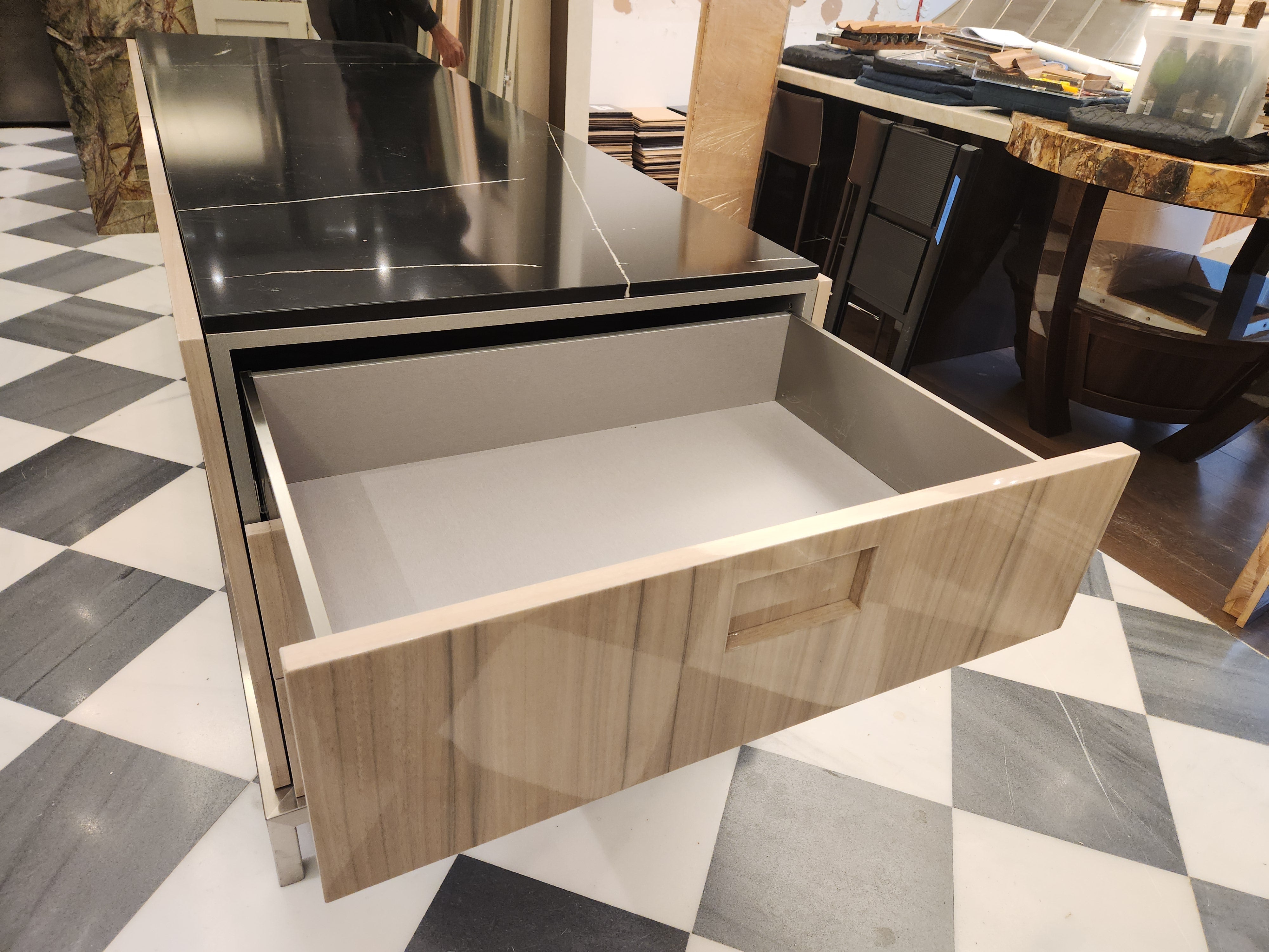 St. Charles Lacquer Paldao Freestanding Island with Dekton Countertop and Storage