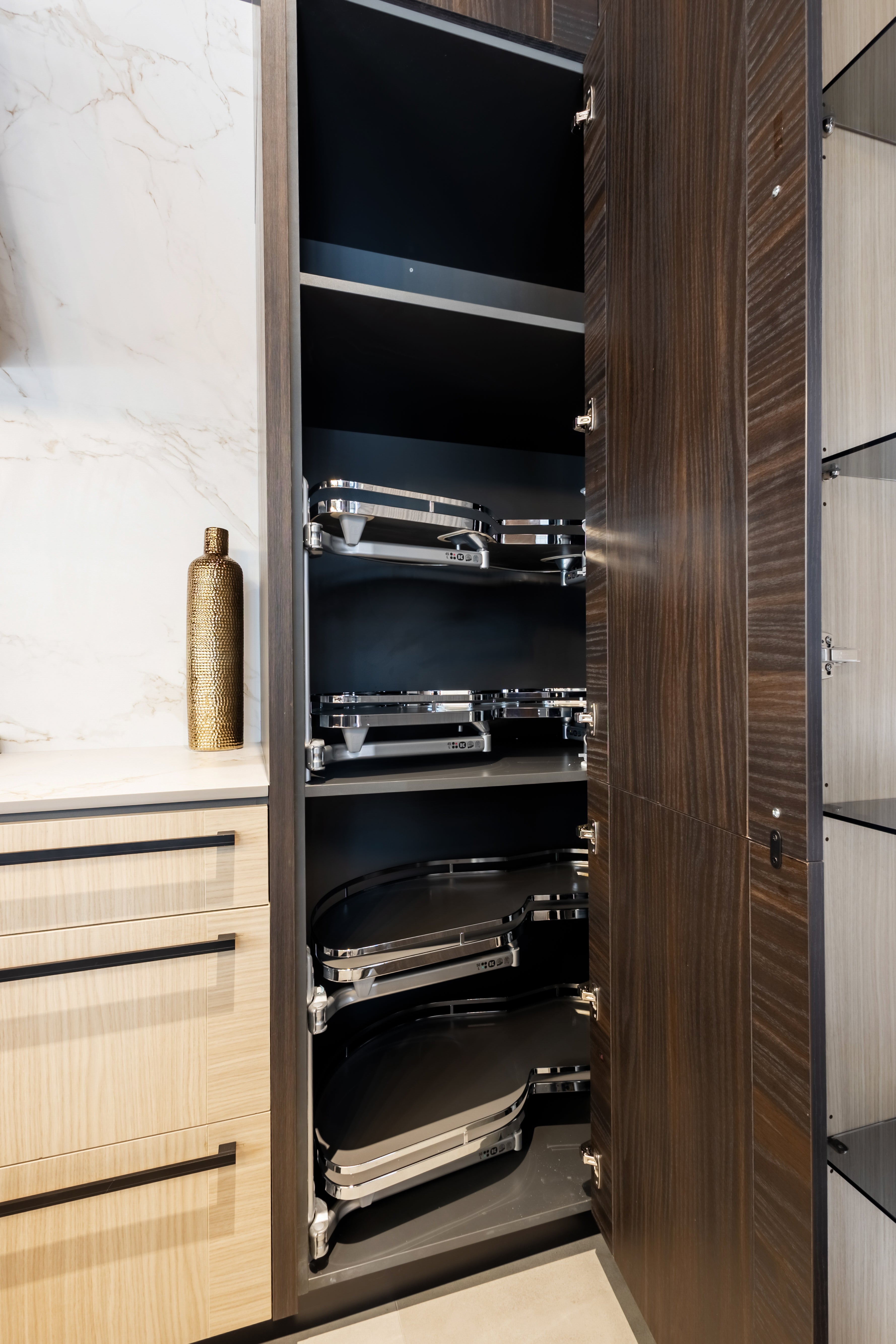 Azzurri Casa Transitional Kitchen with Double Waterfall Island, Dekton Countertops & Monogram Appliances