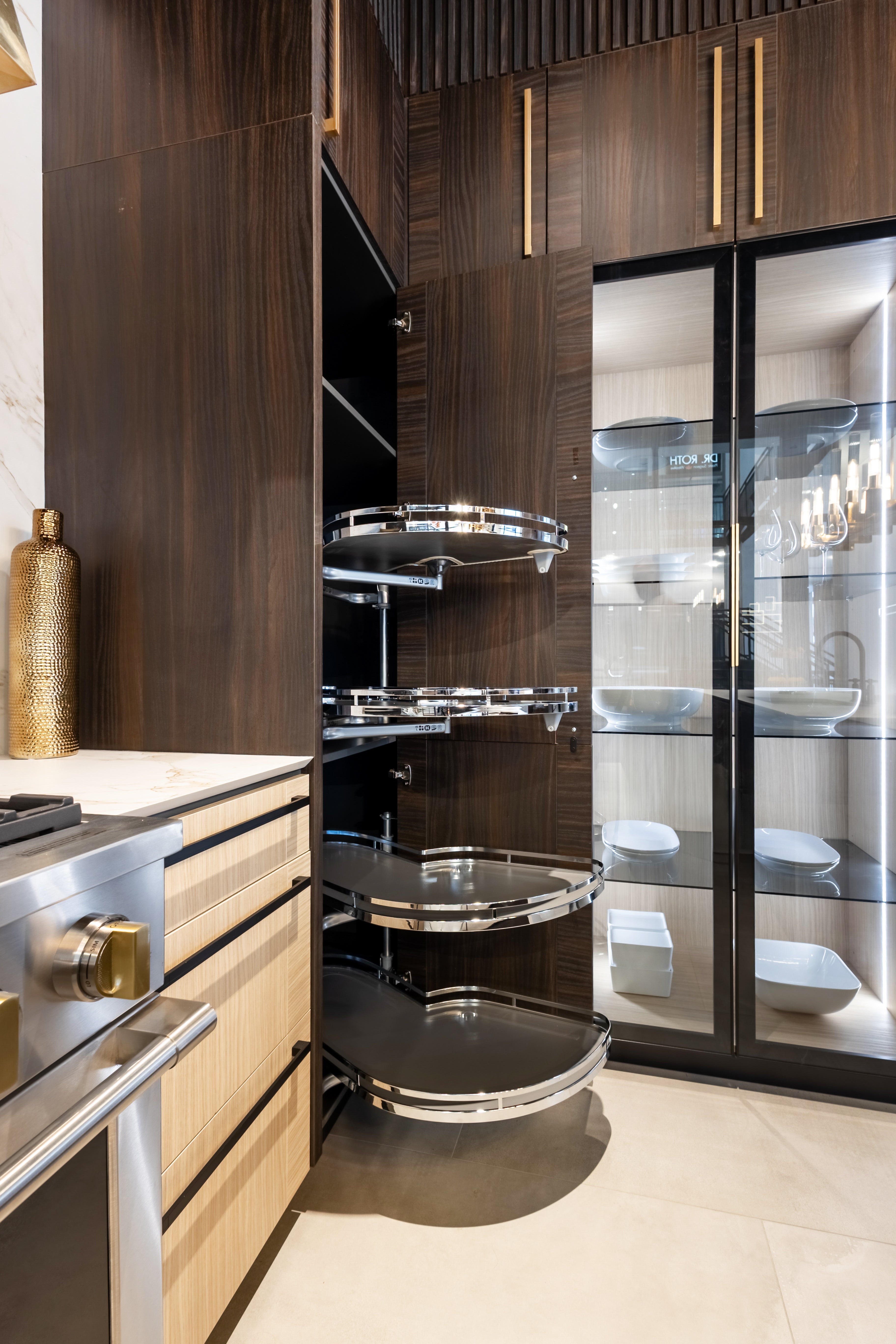 Azzurri Casa Transitional Kitchen with Double Waterfall Island, Dekton Countertops & Monogram Appliances