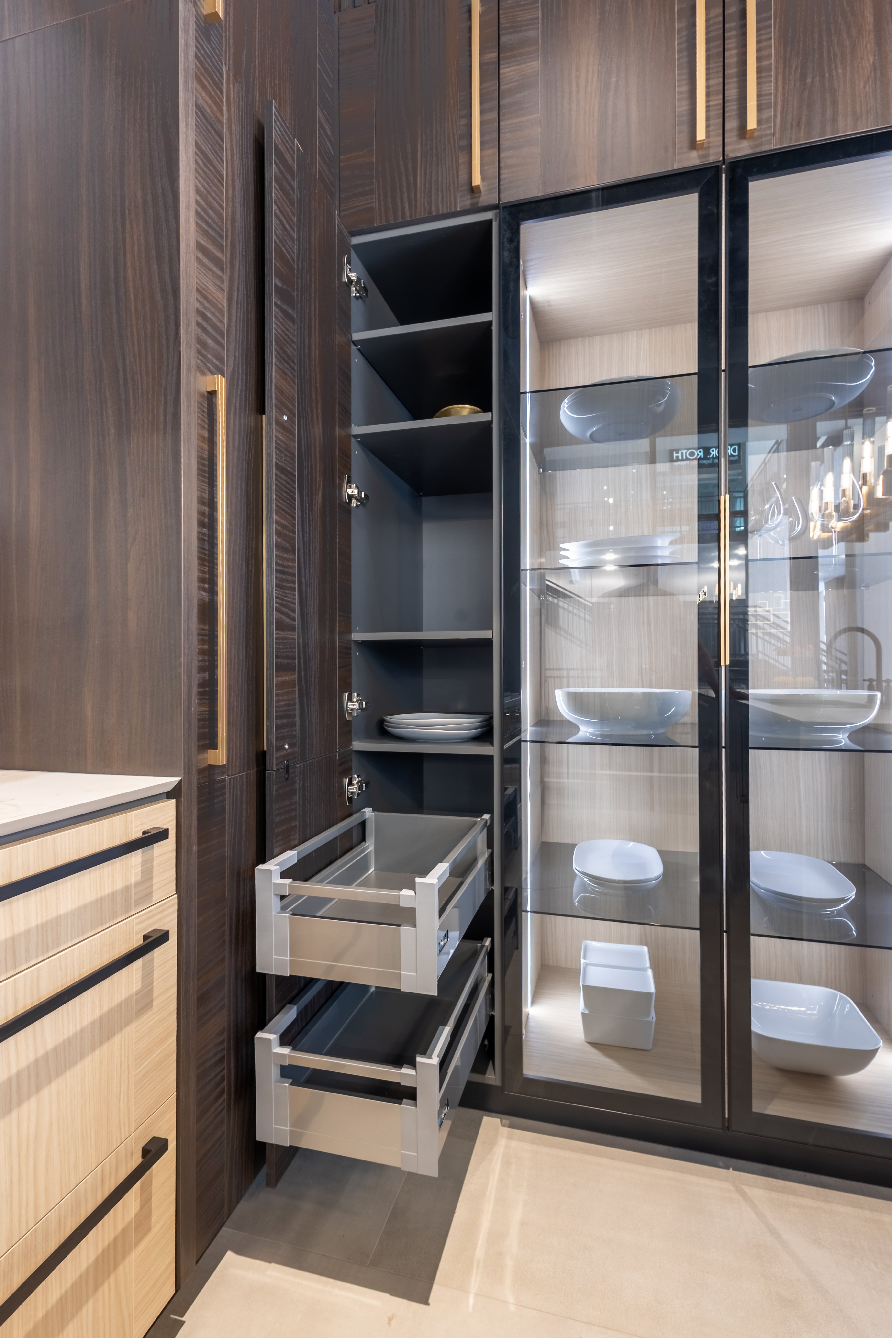 Azzurri Casa Transitional Kitchen with Double Waterfall Island, Dekton Countertops & Monogram Appliances