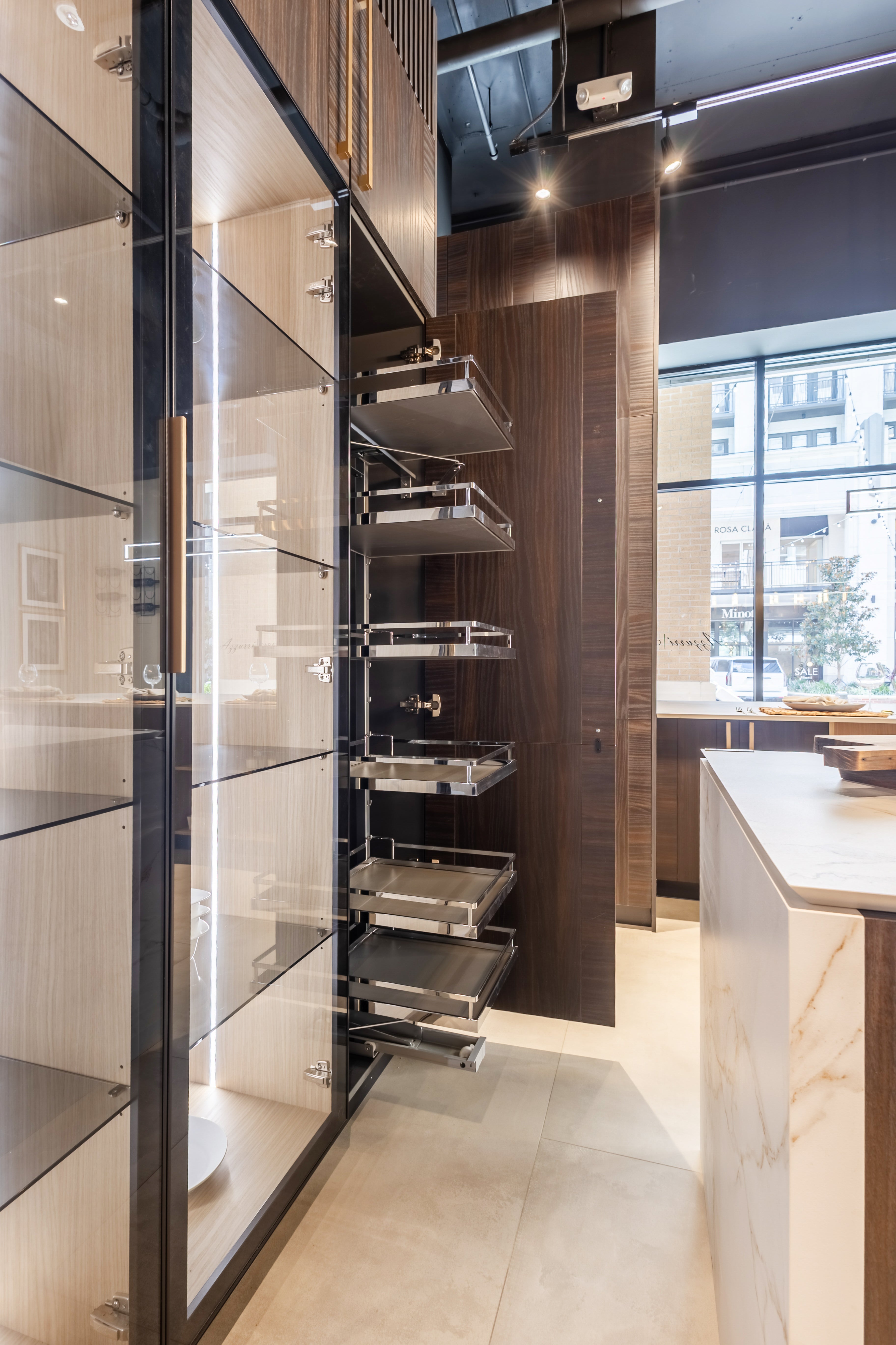 Azzurri Casa Transitional Kitchen with Double Waterfall Island, Dekton Countertops & Monogram Appliances