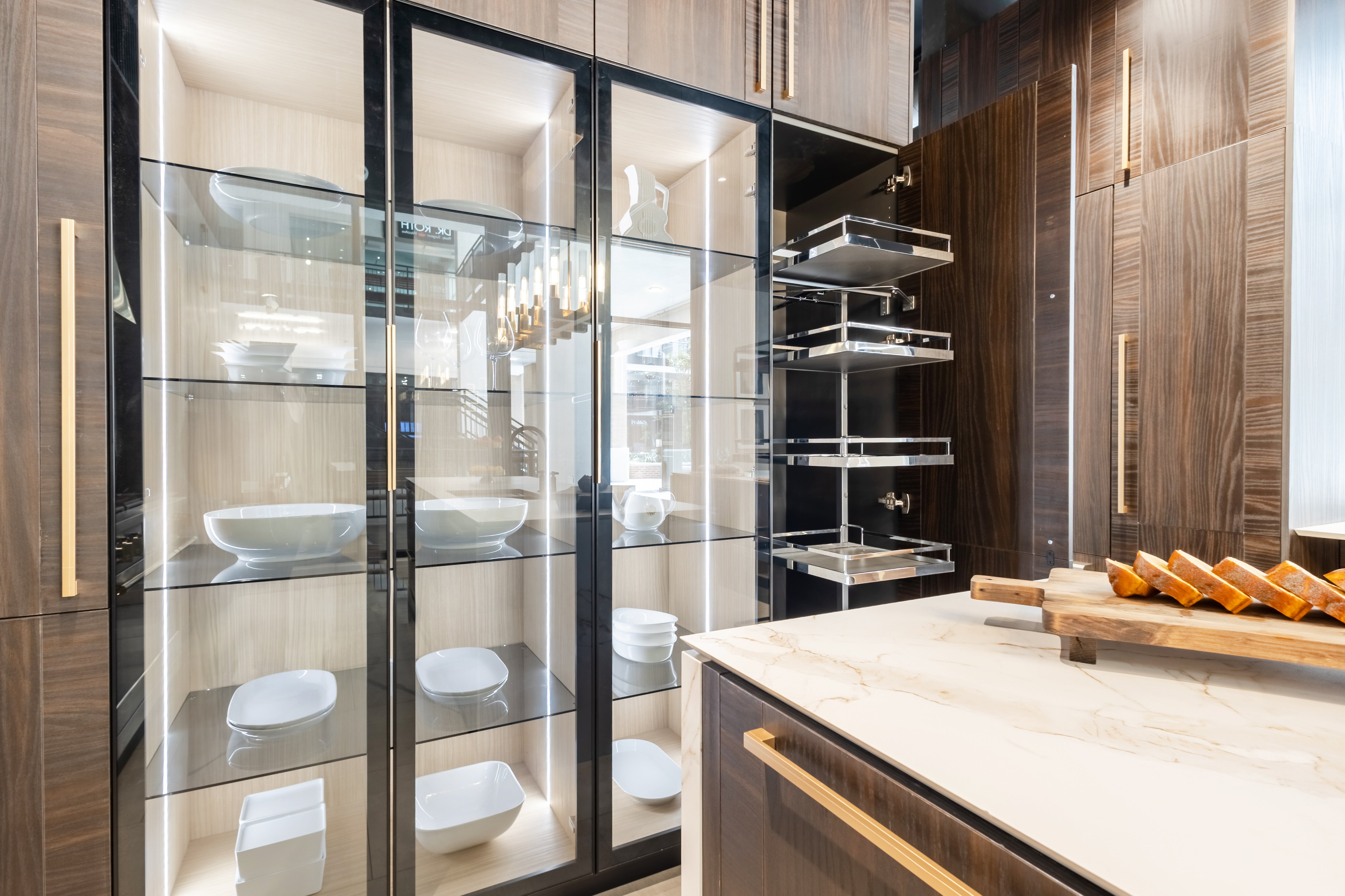 Azzurri Casa Transitional Kitchen with Double Waterfall Island, Dekton Countertops & Monogram Appliances