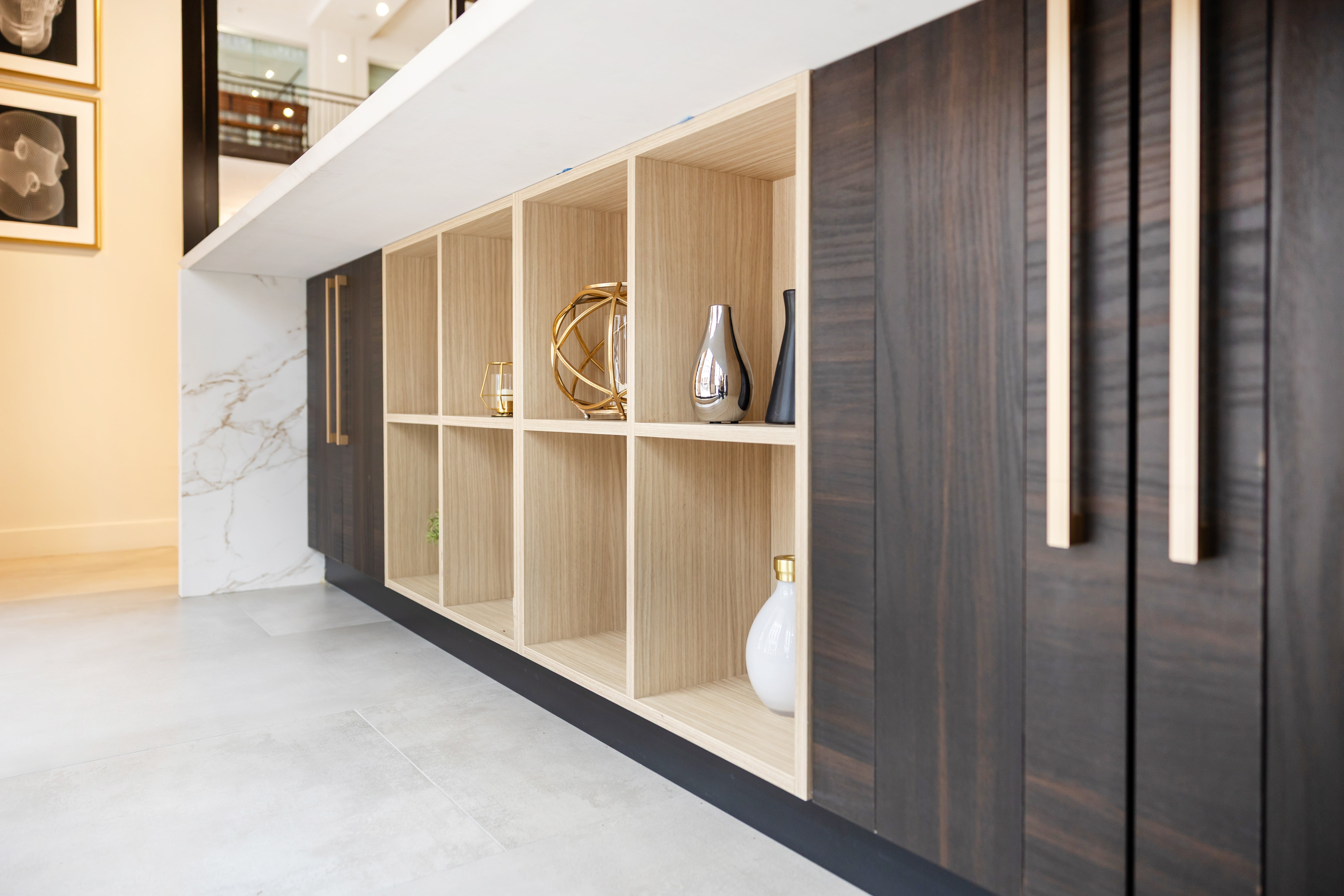 Azzurri Casa Transitional Kitchen with Double Waterfall Island, Dekton Countertops & Monogram Appliances