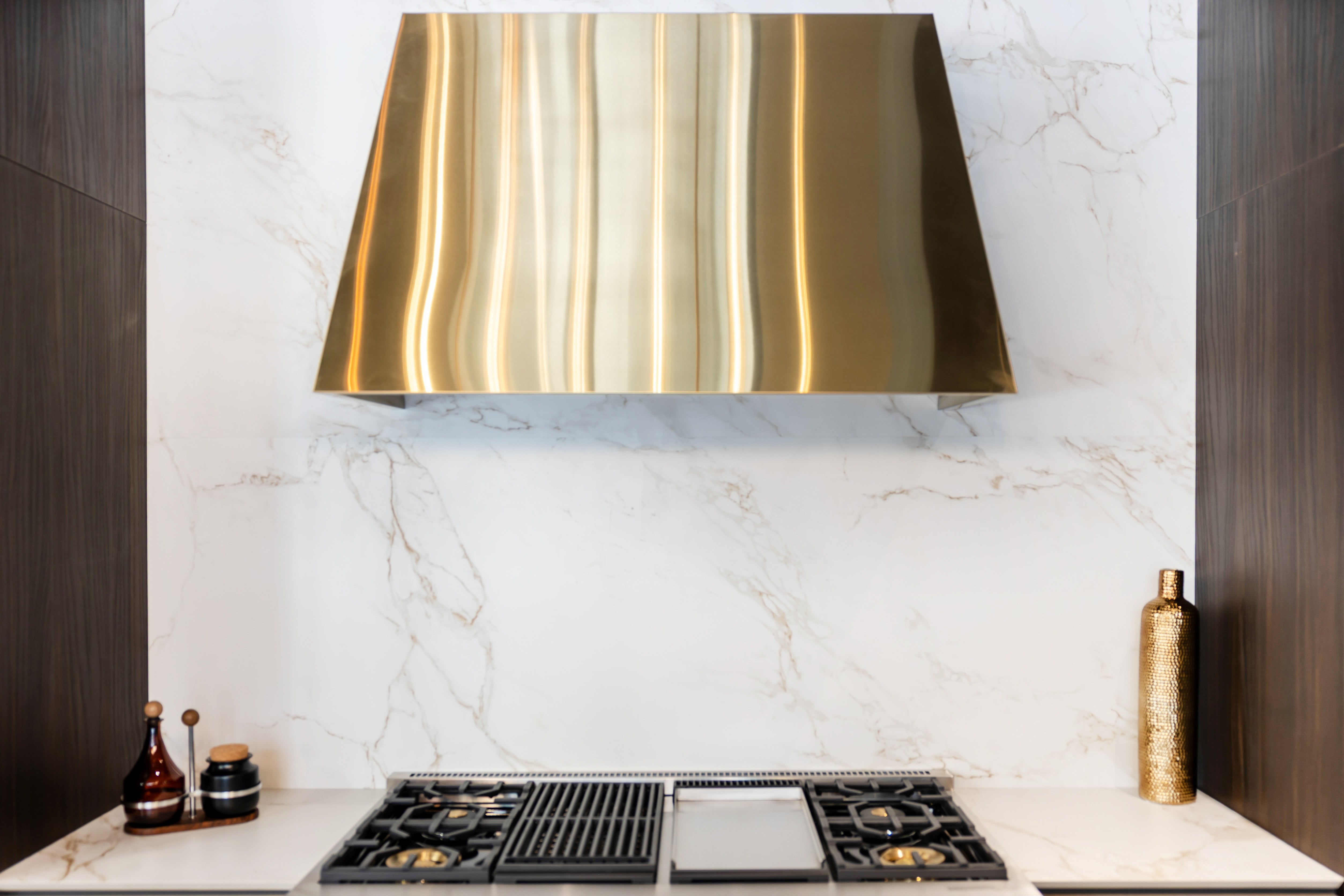 Azzurri Casa Transitional Kitchen with Double Waterfall Island, Dekton Countertops & Monogram Appliances