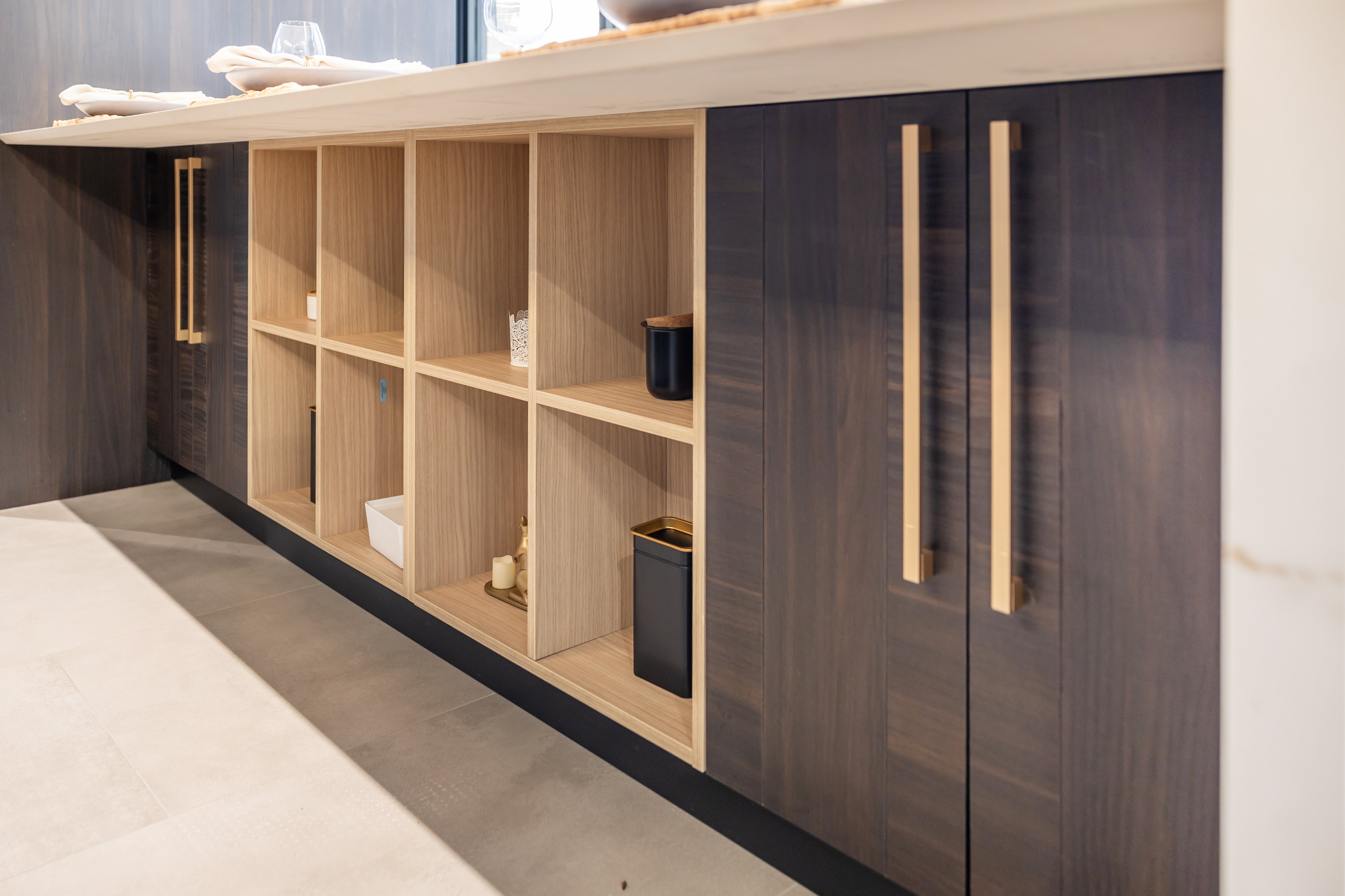 Azzurri Casa Transitional Kitchen with Double Waterfall Island, Dekton Countertops & Monogram Appliances