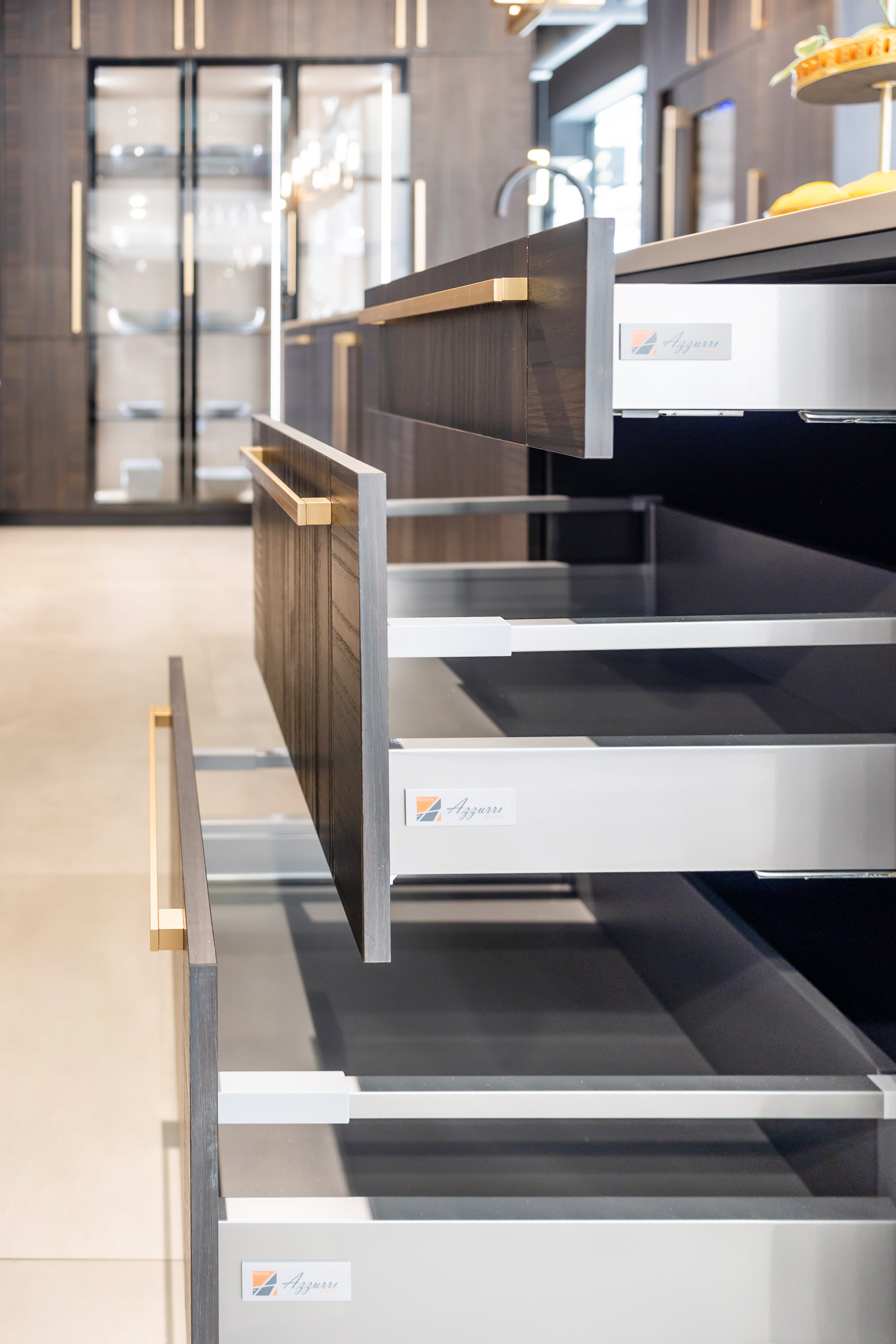 Azzurri Casa Transitional Kitchen with Double Waterfall Island, Dekton Countertops & Monogram Appliances