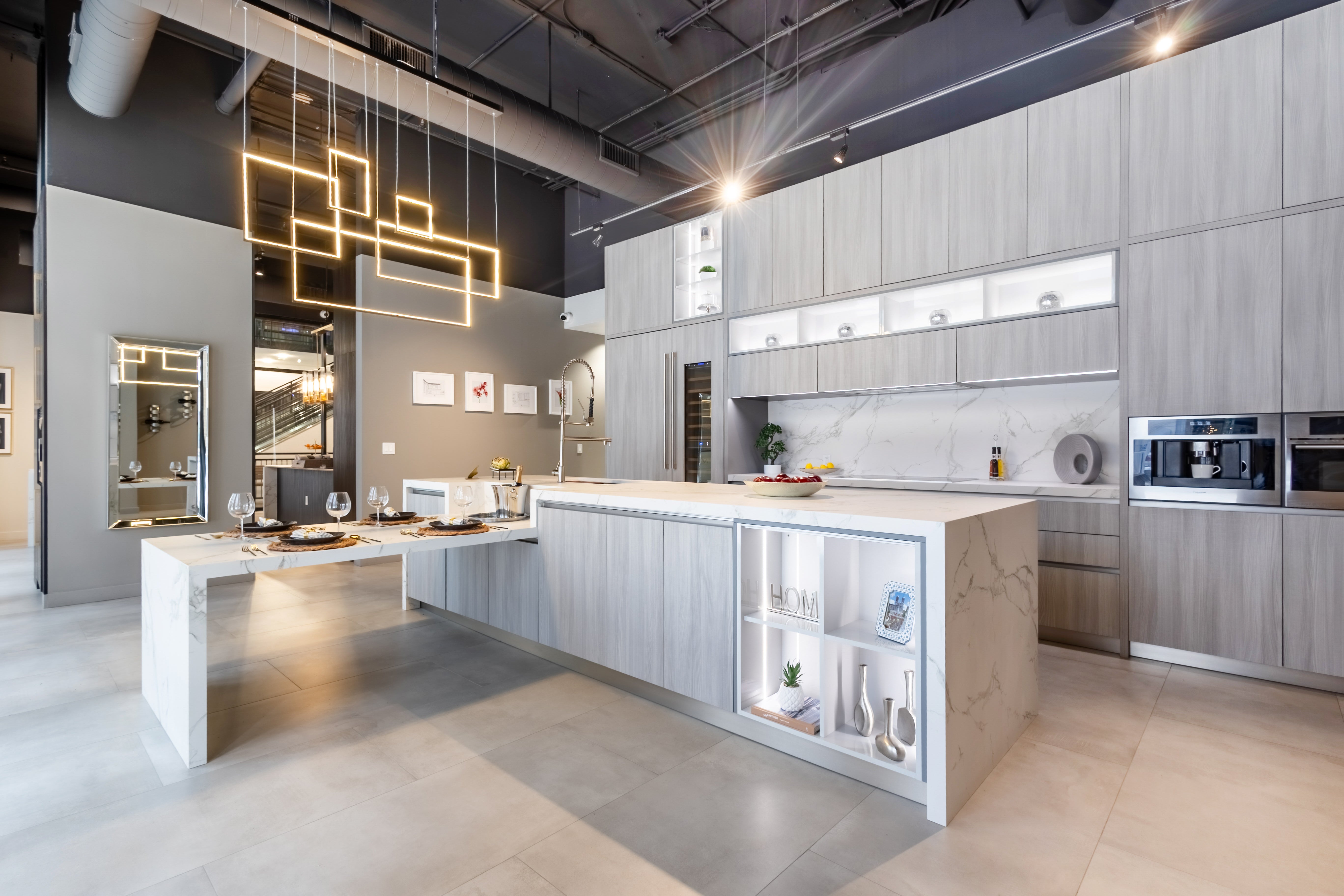 Azzurri Casa Light Grey Italian Style Modern Kitchen with Dekton Countertops and Fulgor Milano Appliances