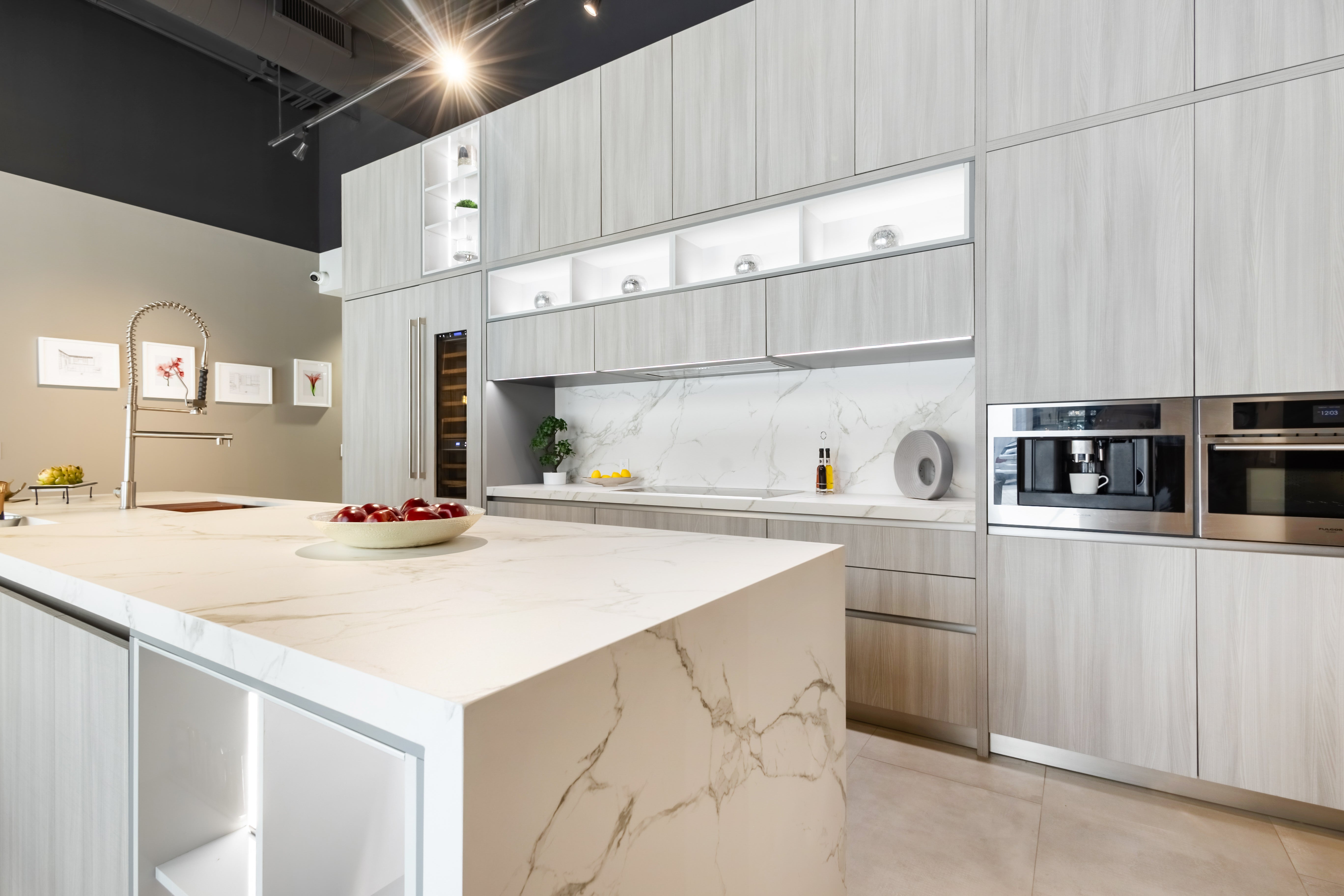 Azzurri Casa Light Grey Italian Style Modern Kitchen with Dekton Countertops and Fulgor Milano Appliances