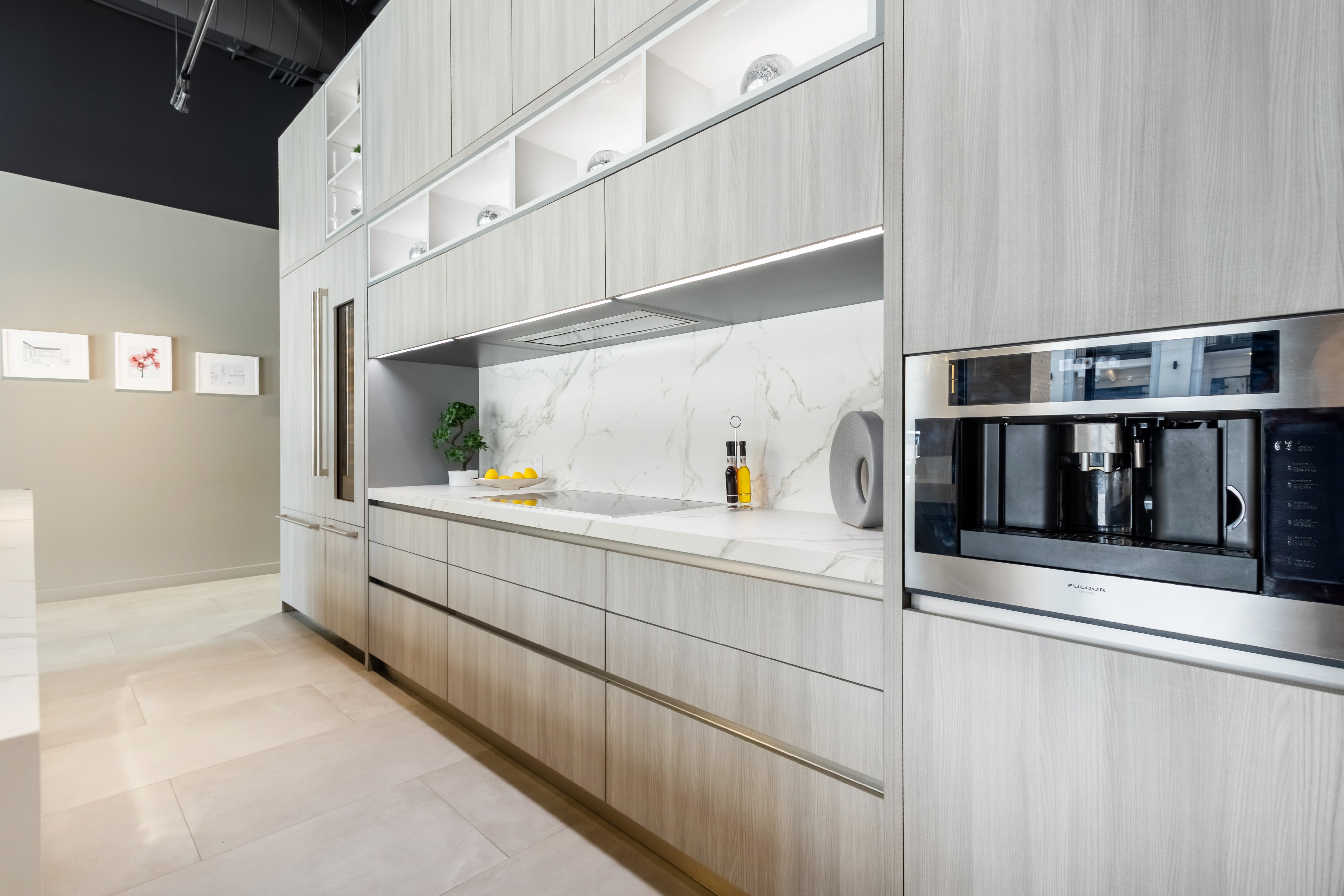 Azzurri Casa Light Grey Italian Style Modern Kitchen with Dekton Countertops and Fulgor Milano Appliances