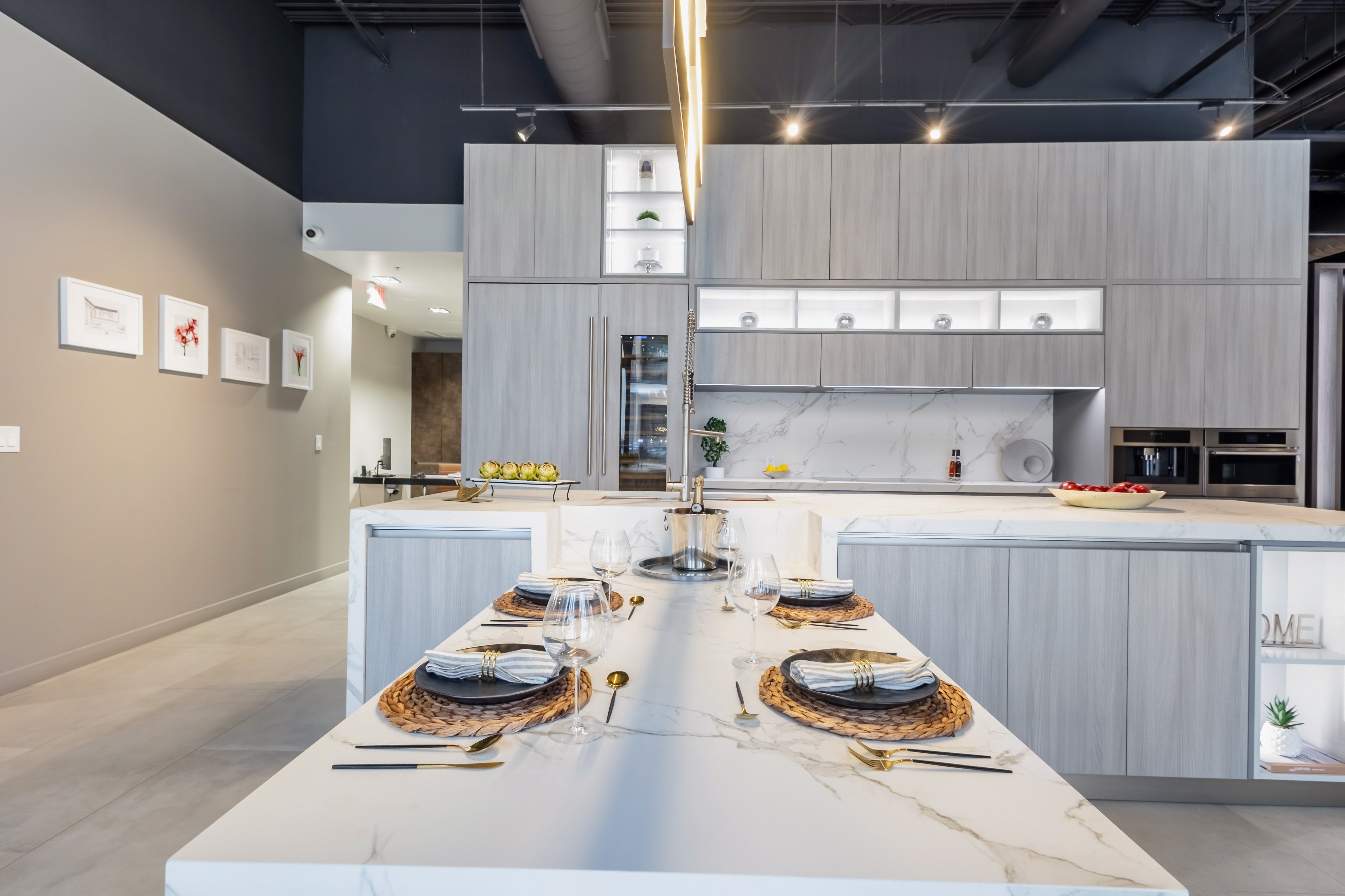 Azzurri Casa Light Grey Italian Style Modern Kitchen with Dekton Countertops and Fulgor Milano Appliances