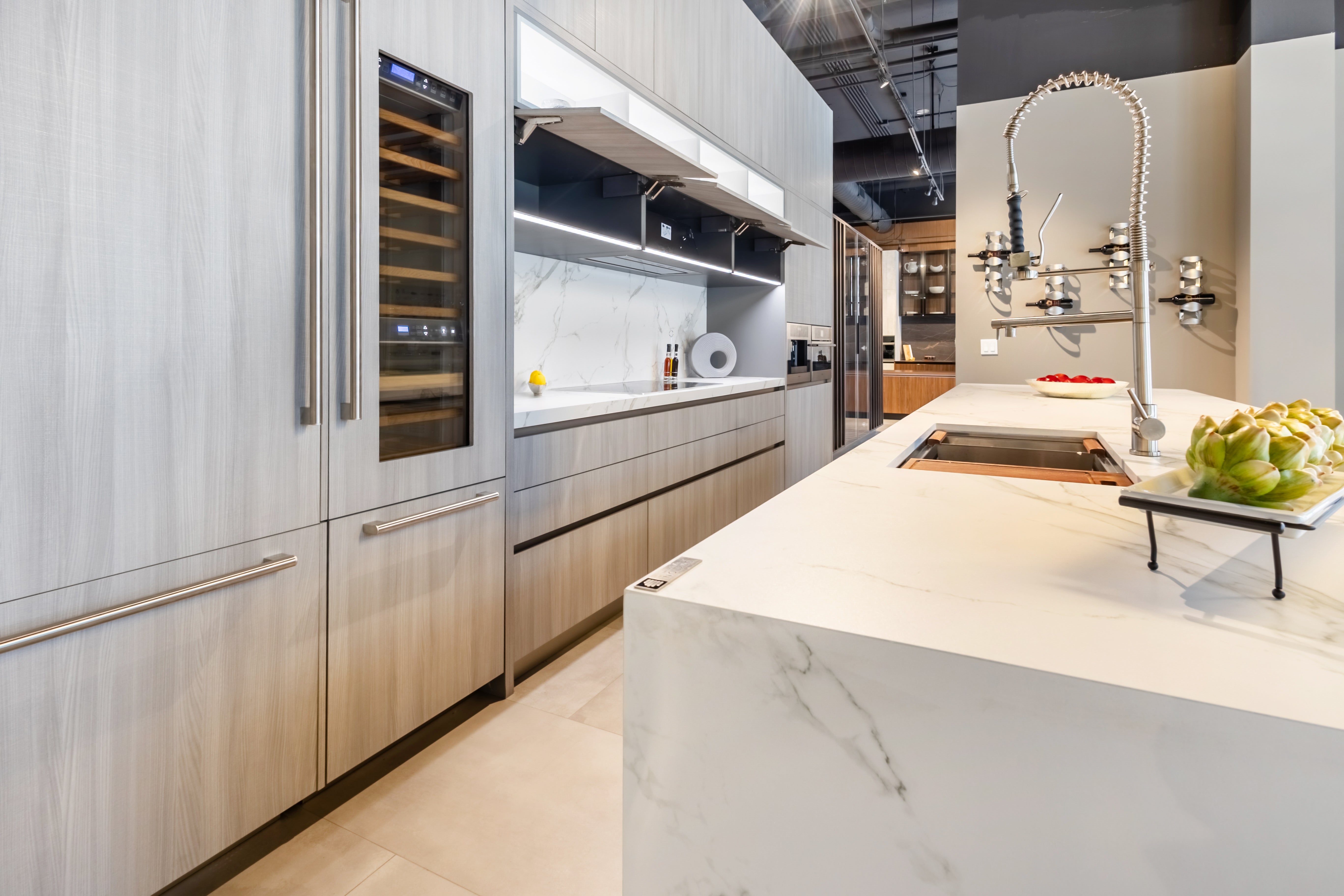 Azzurri Casa Light Grey Italian Style Modern Kitchen with Dekton Countertops and Fulgor Milano Appliances