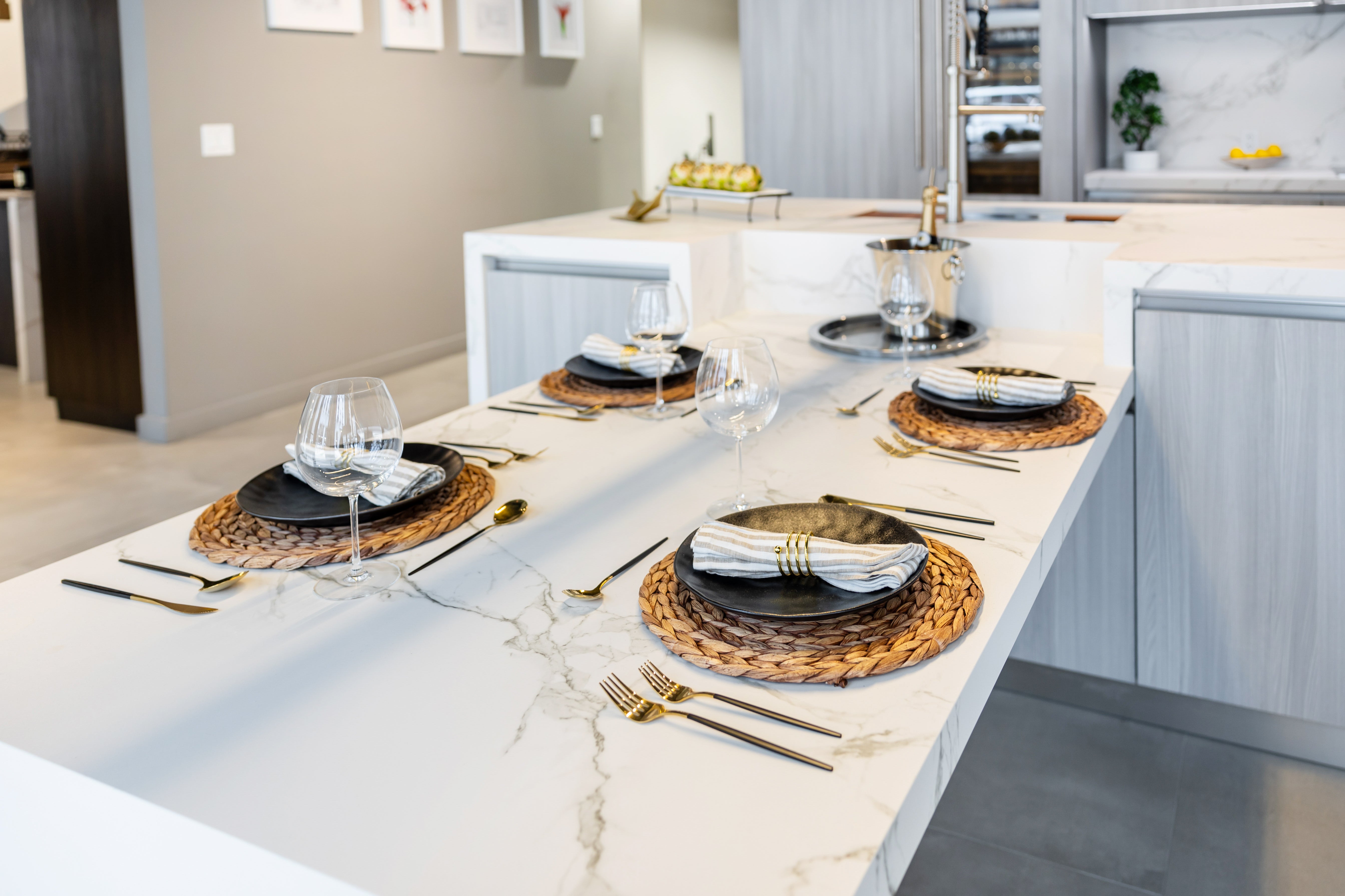 Azzurri Casa Light Grey Italian Style Modern Kitchen with Dekton Countertops and Fulgor Milano Appliances