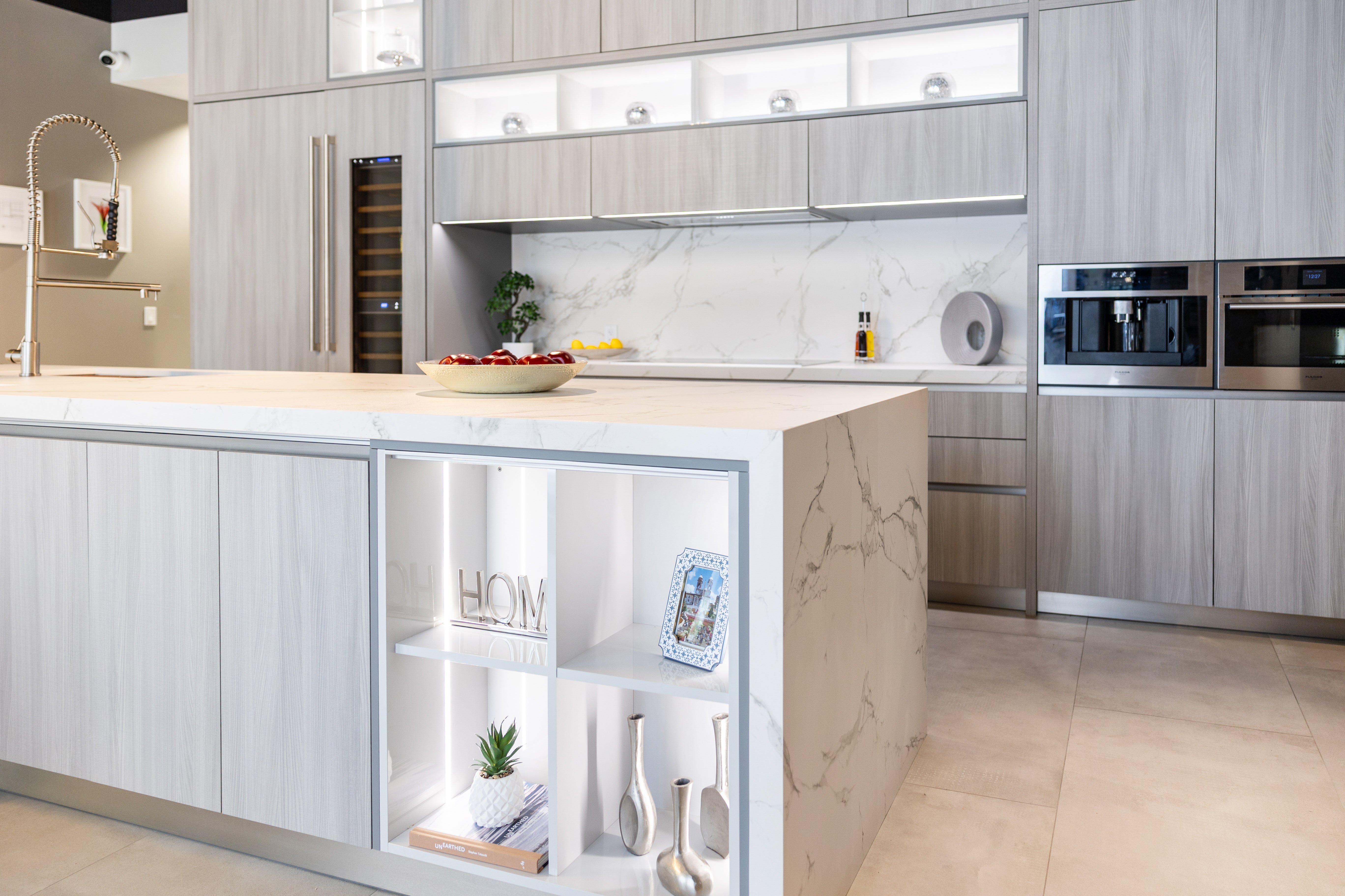 Azzurri Casa Light Grey Italian Style Modern Kitchen with Dekton Countertops and Fulgor Milano Appliances