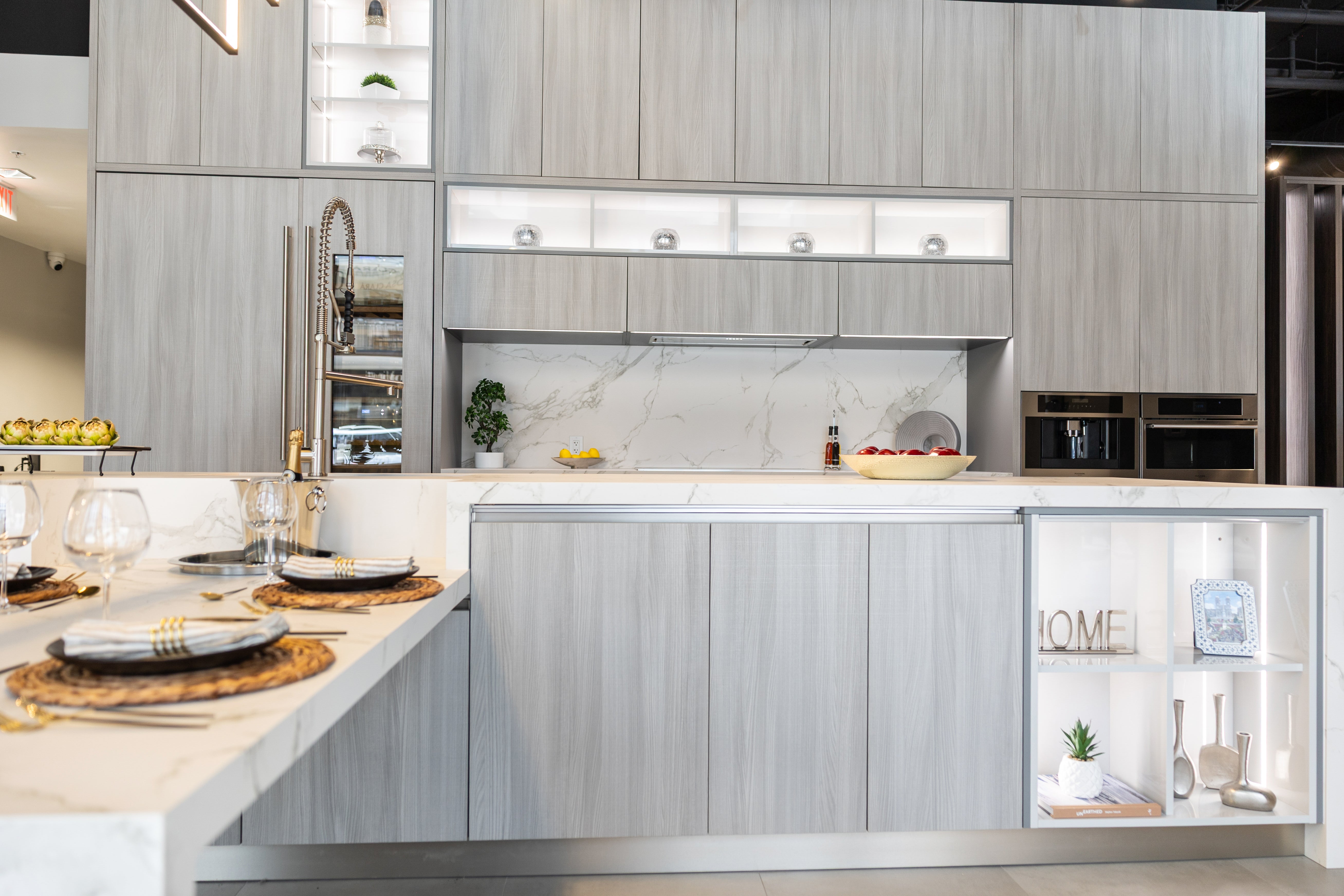 Azzurri Casa Light Grey Italian Style Modern Kitchen with Dekton Countertops and Fulgor Milano Appliances