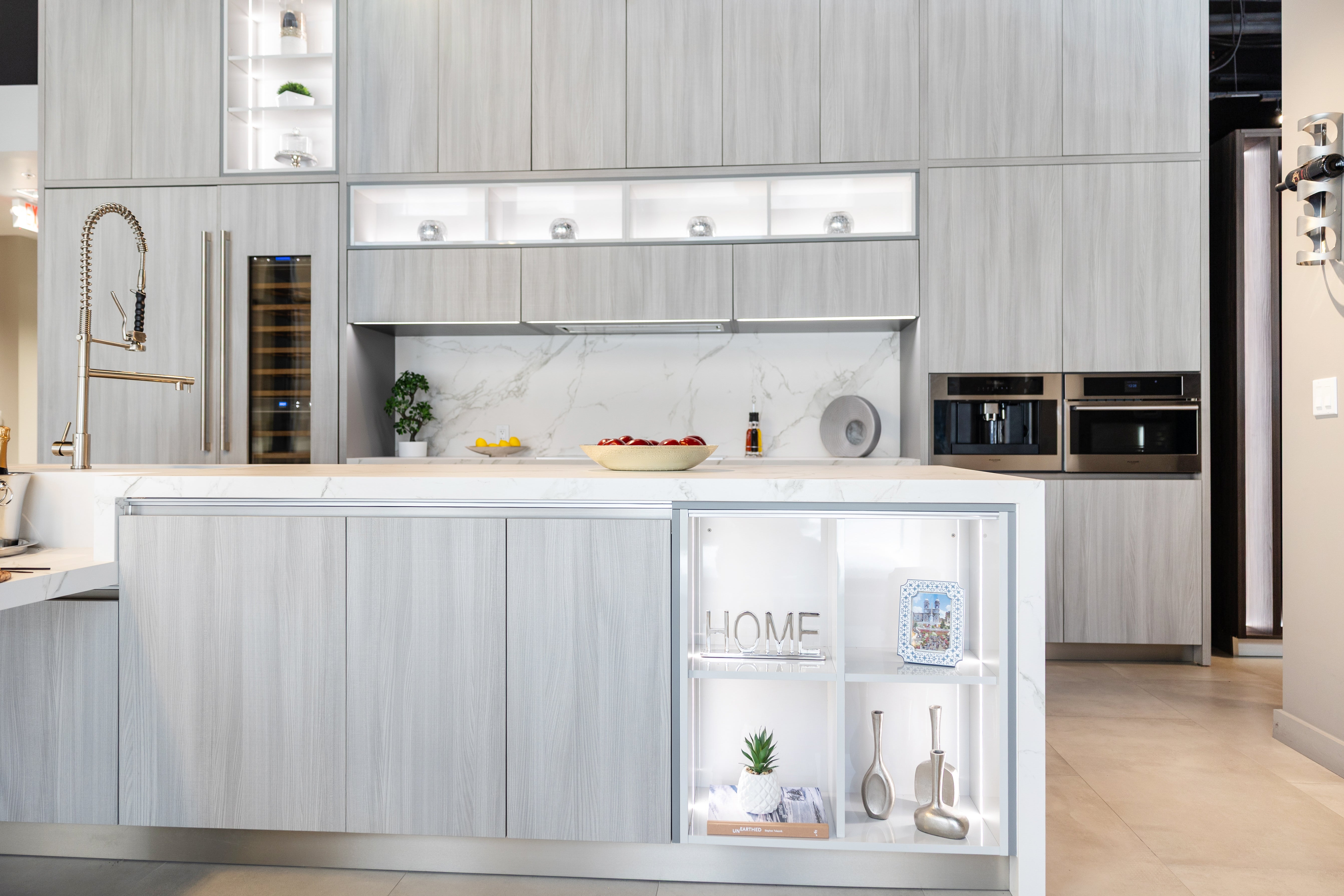 Azzurri Casa Light Grey Italian Style Modern Kitchen with Dekton Countertops and Fulgor Milano Appliances