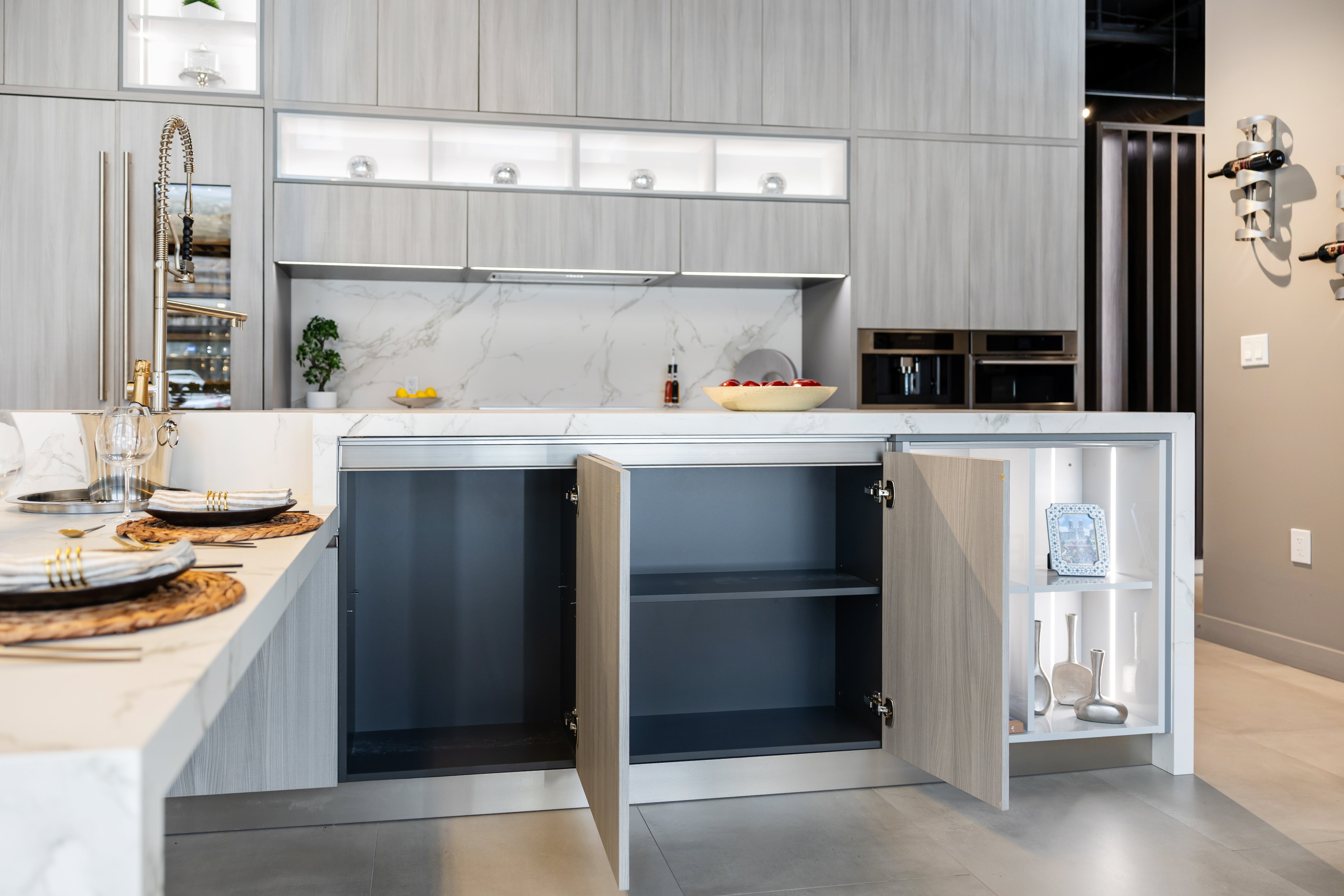 Azzurri Casa Light Grey Italian Style Modern Kitchen with Dekton Countertops and Fulgor Milano Appliances