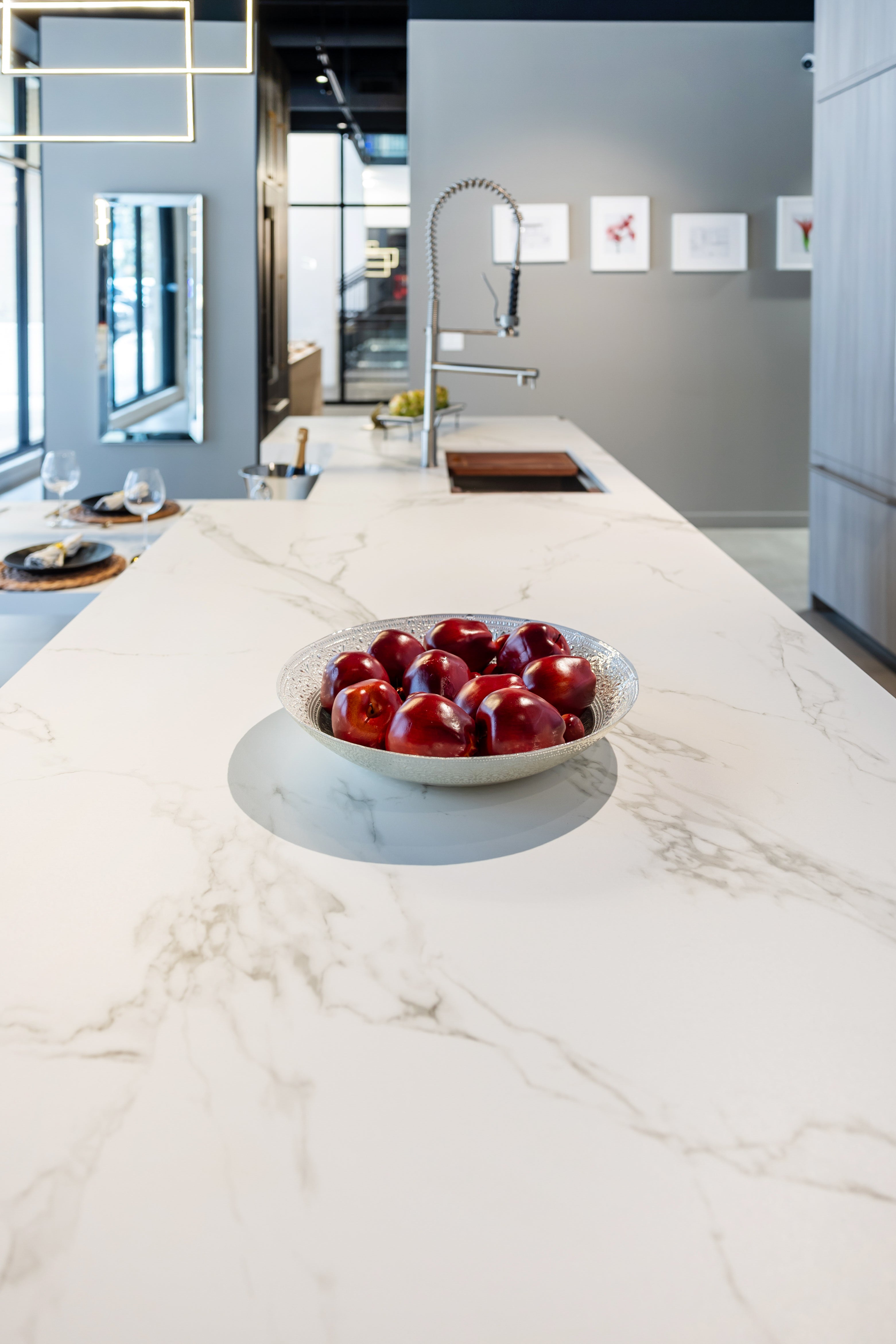 Azzurri Casa Light Grey Italian Style Modern Kitchen with Dekton Countertops and Fulgor Milano Appliances