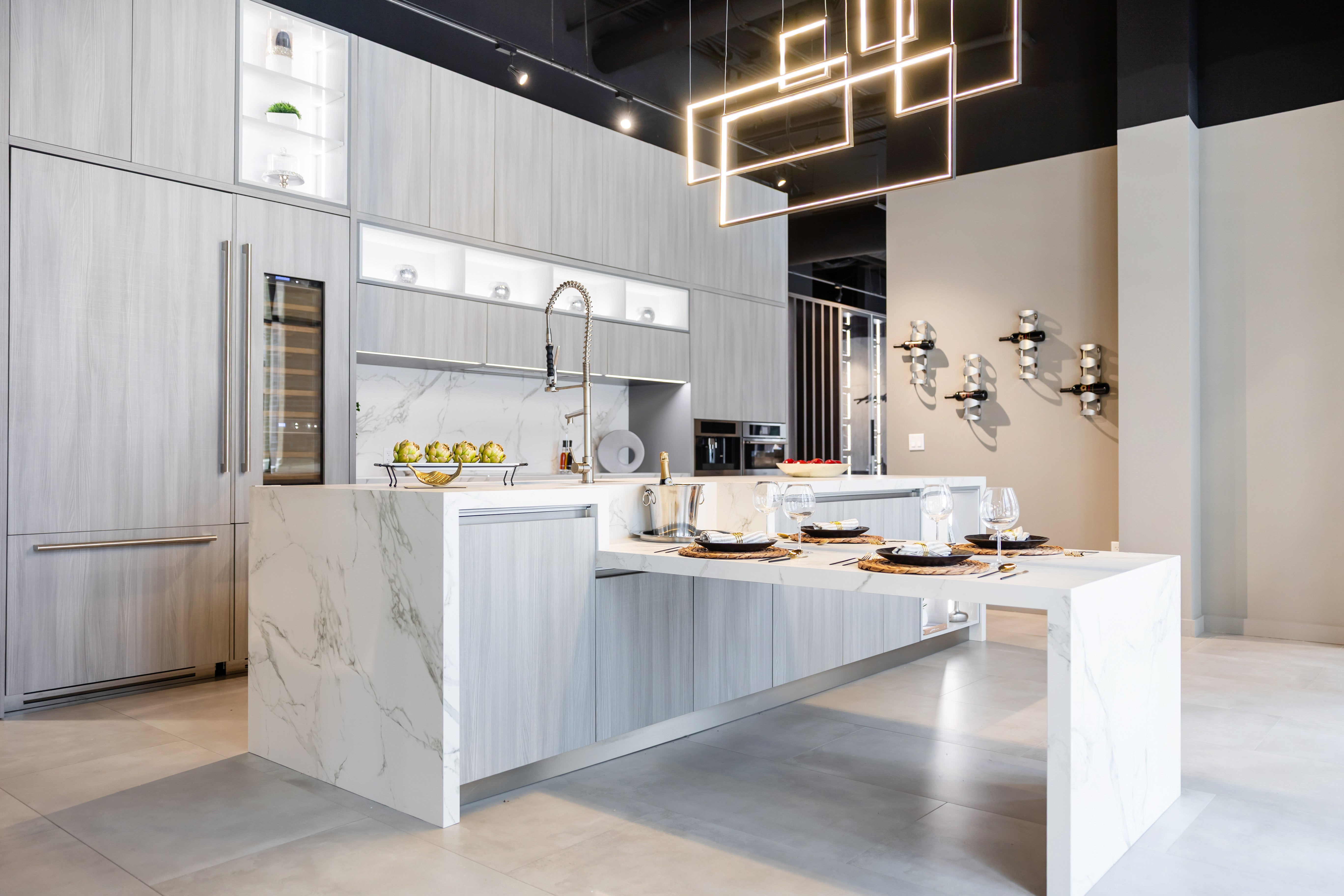 Azzurri Casa Light Grey Italian Style Modern Kitchen with Dekton Countertops and Fulgor Milano Appliances