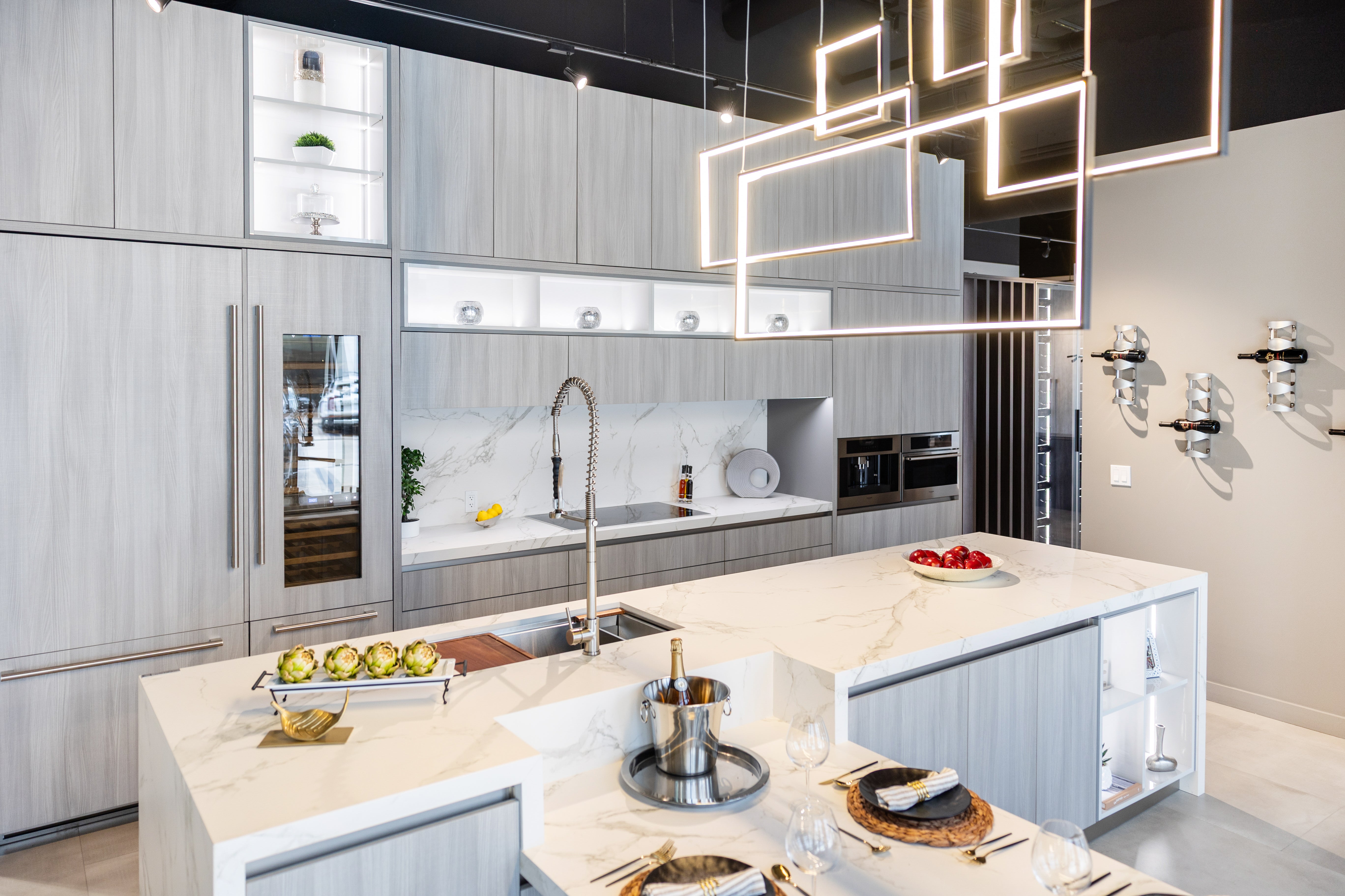 Azzurri Casa Light Grey Italian Style Modern Kitchen with Dekton Countertops and Fulgor Milano Appliances