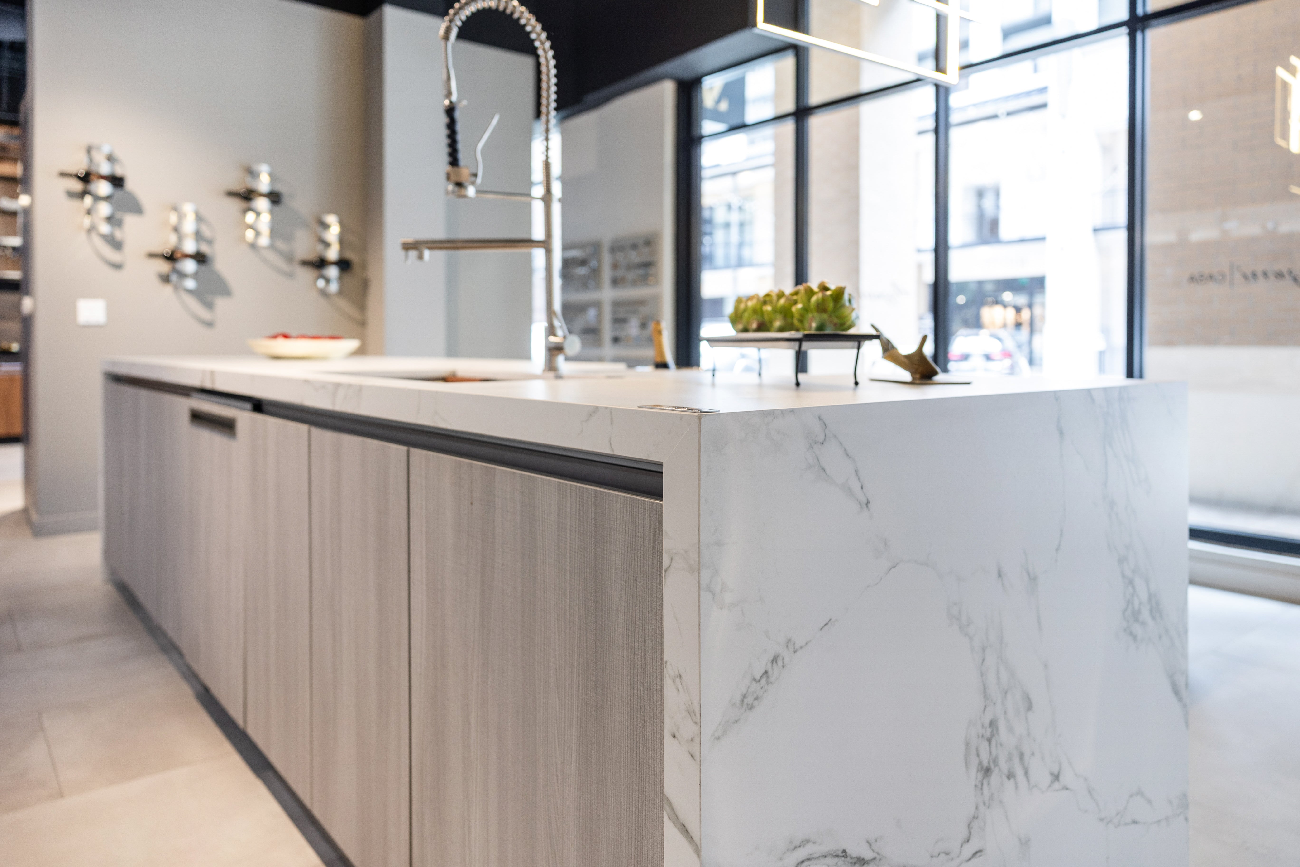 Azzurri Casa Light Grey Italian Style Modern Kitchen with Dekton Countertops and Fulgor Milano Appliances