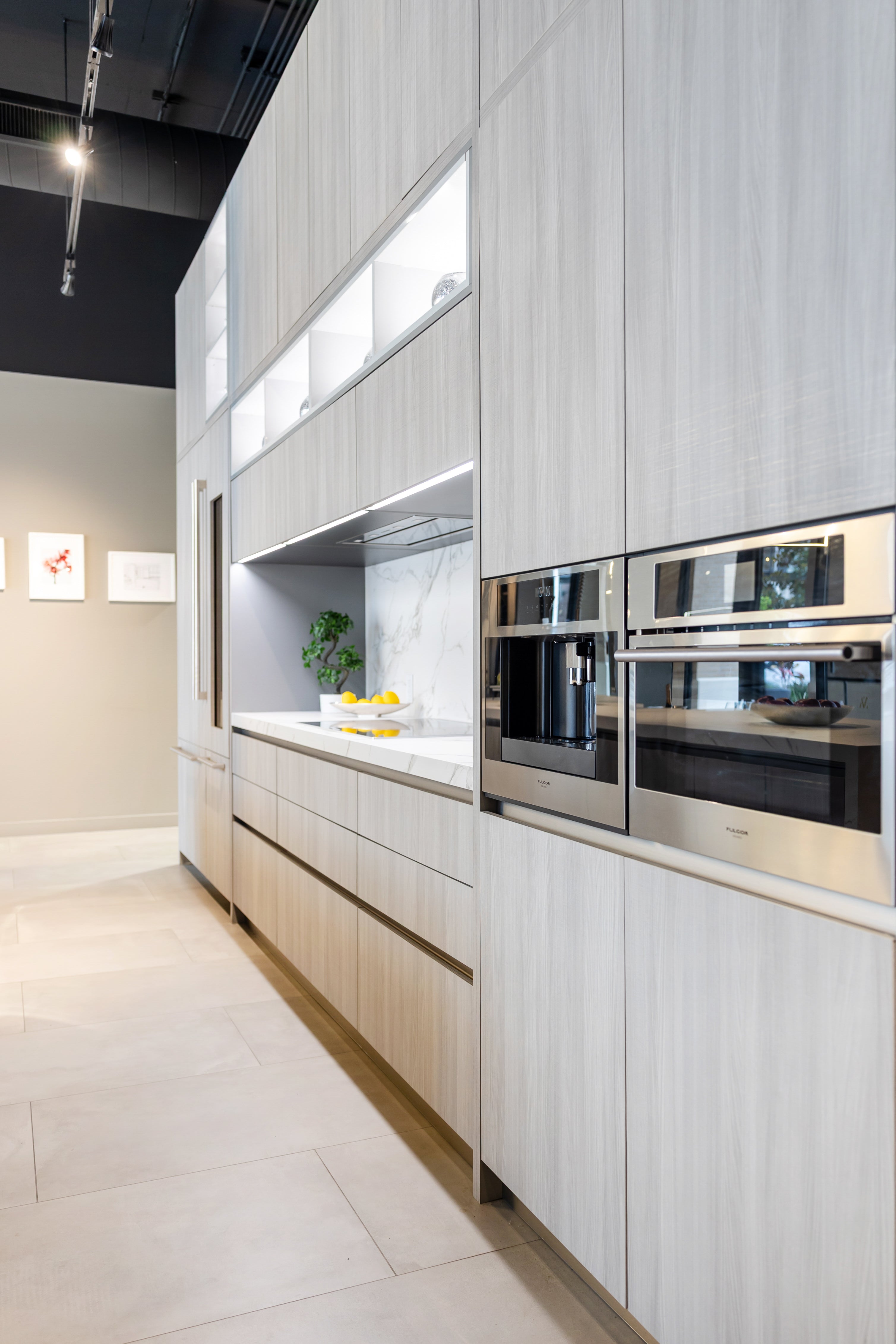 Azzurri Casa Light Grey Italian Style Modern Kitchen with Dekton Countertops and Fulgor Milano Appliances