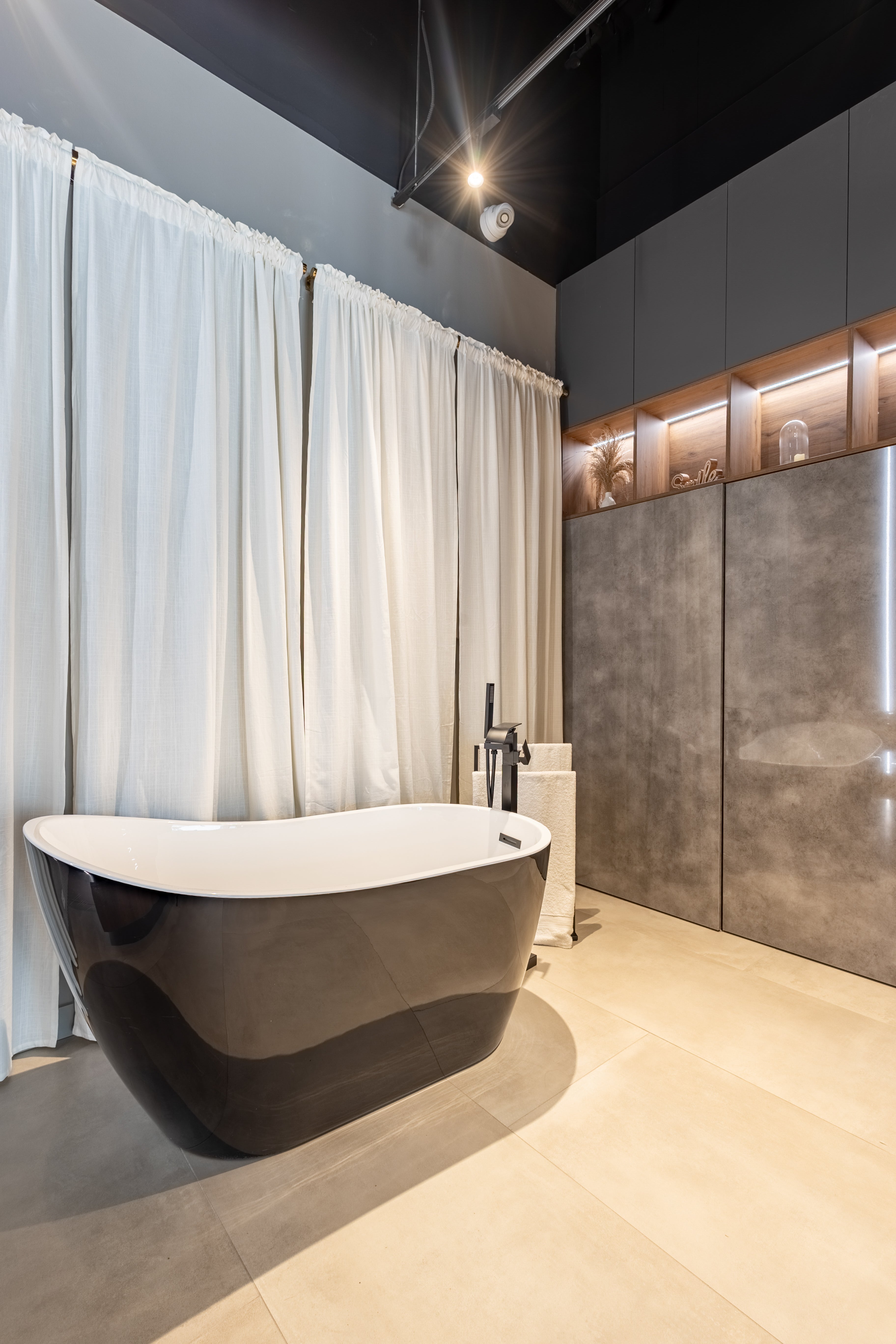 Azzurri Casa Wood Paneled and Matte White Complete Modern Bathroom with Oval Bathtub