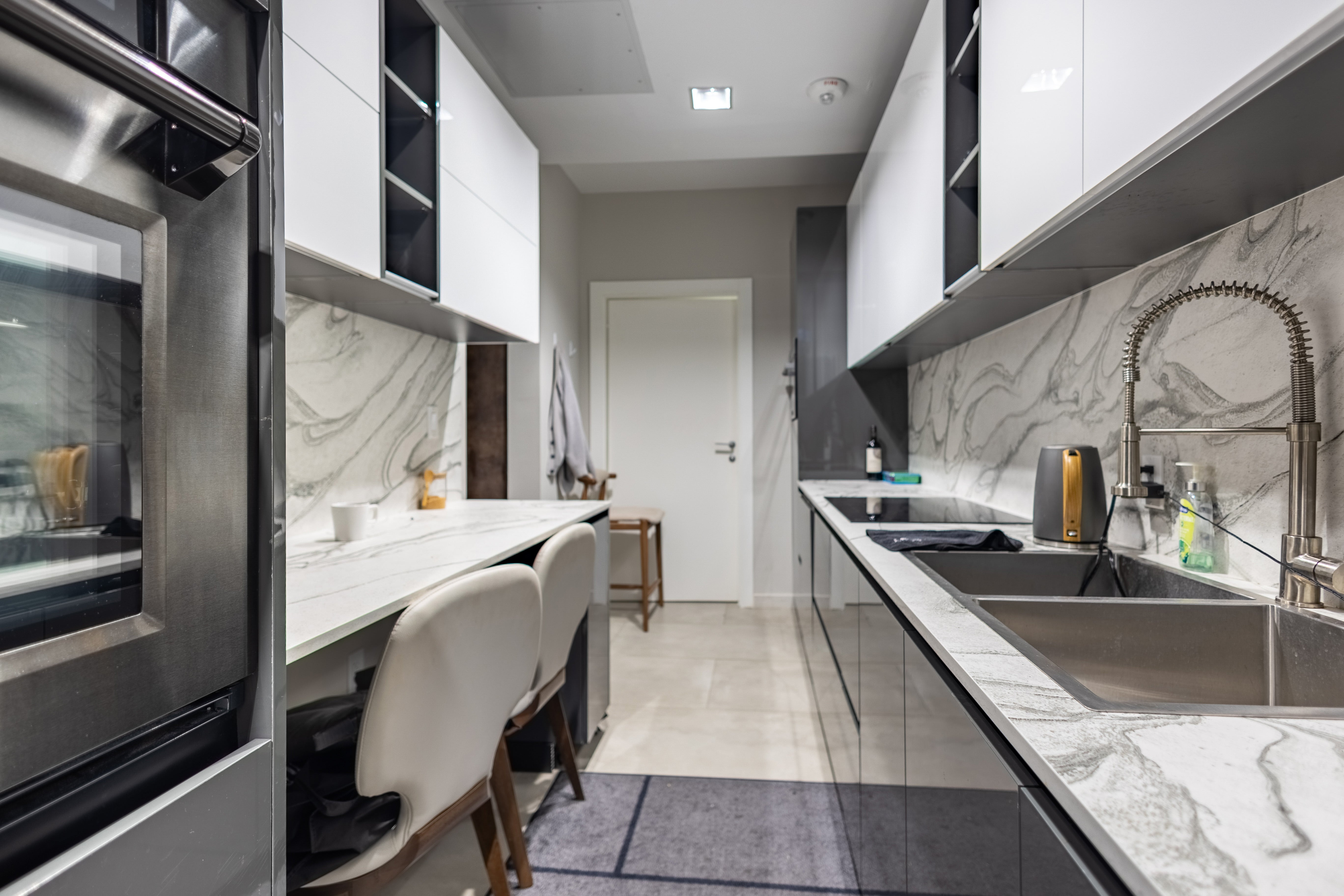 Azzurri Casa Glossy Grey & White Kitchen with Dekton Countertops and ZLINE Appliances