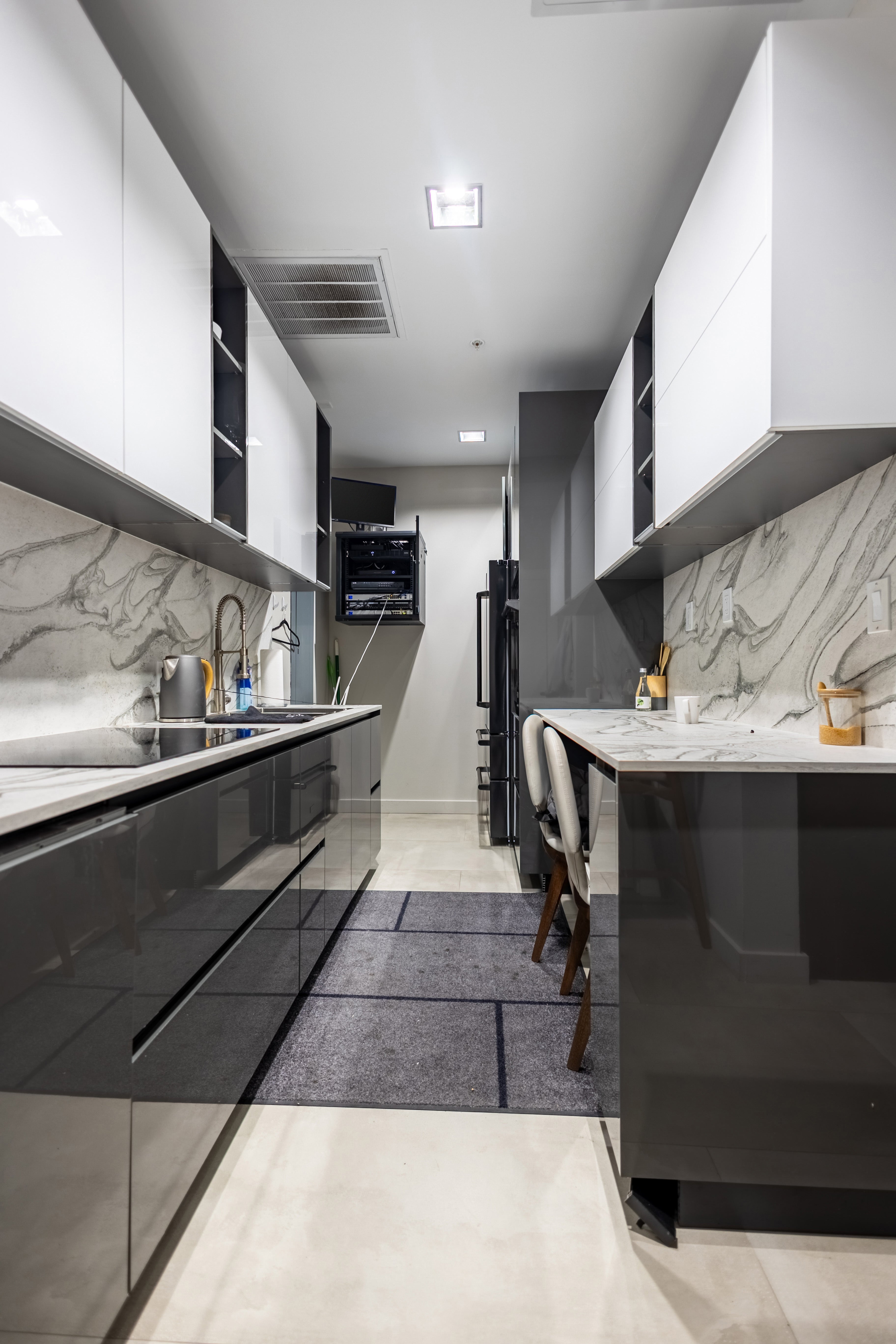 Azzurri Casa Glossy Grey & White Kitchen with Dekton Countertops and ZLINE Appliances