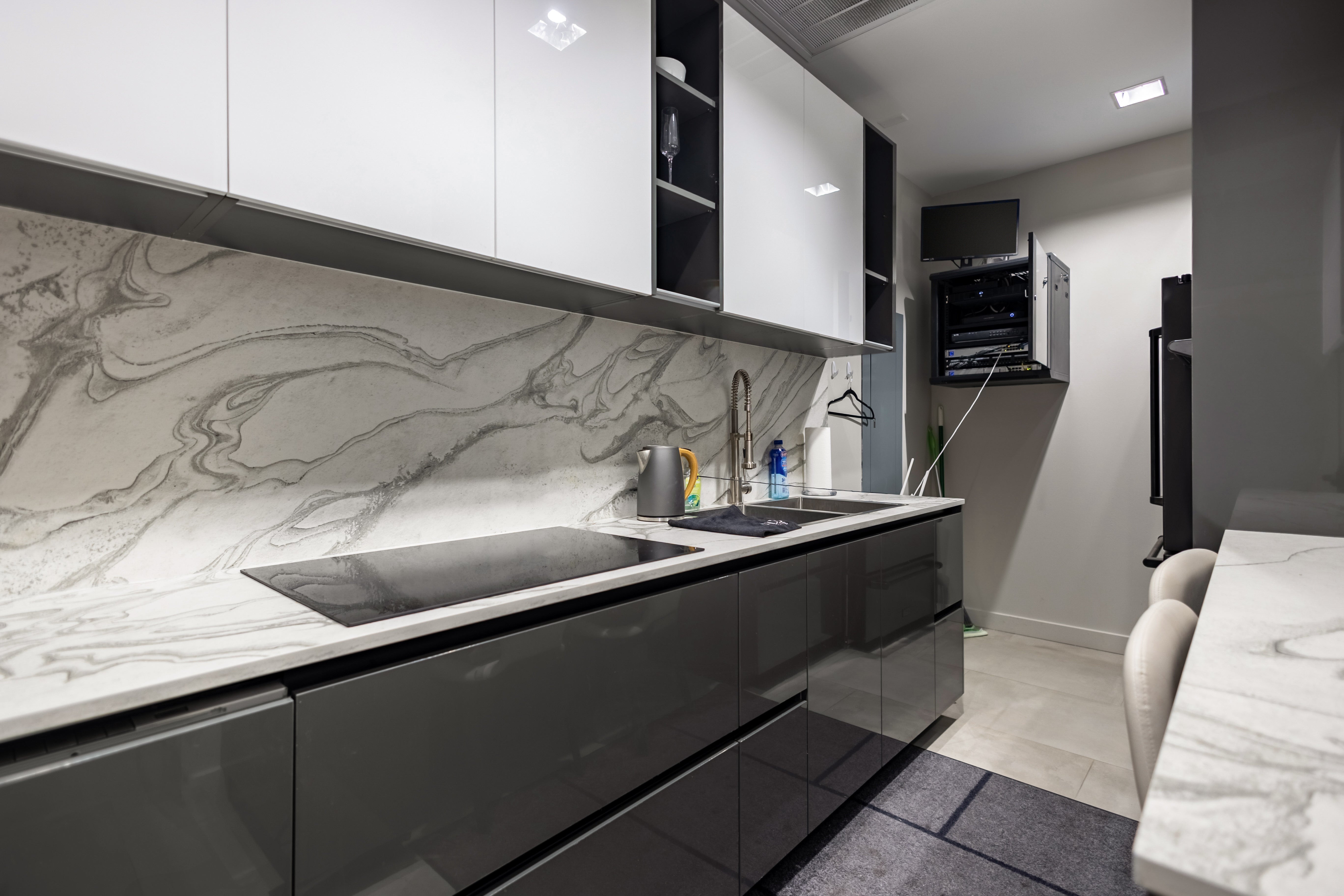 Azzurri Casa Glossy Grey & White Kitchen with Dekton Countertops and ZLINE Appliances