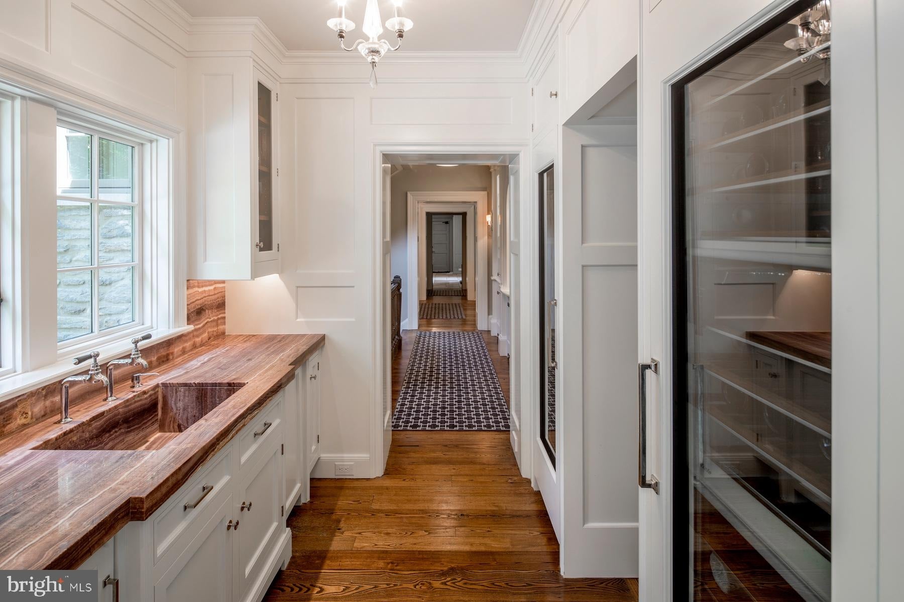Christopher Peacock Transitional White Butler's Pantry with Marble Countertops