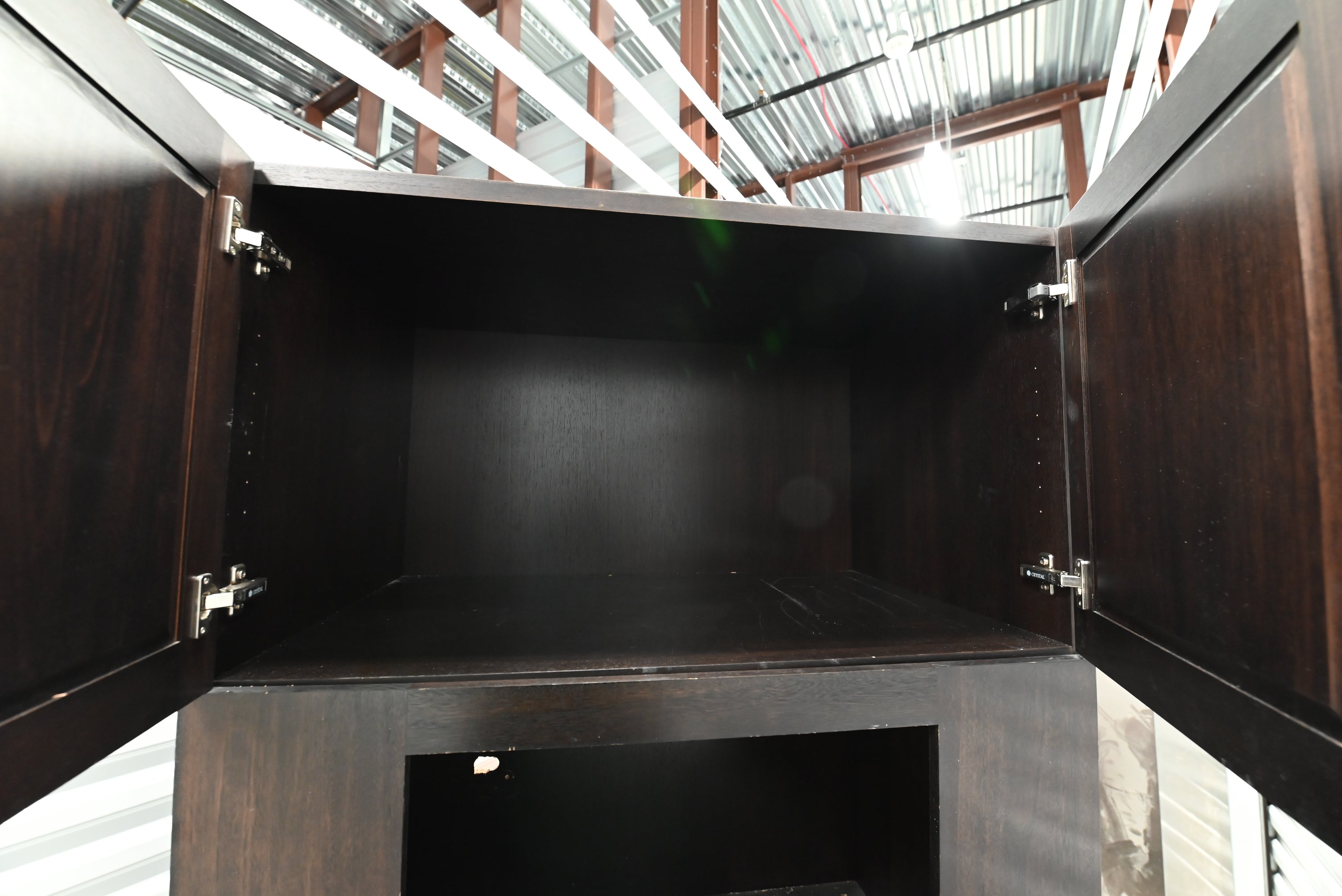 Transitional Dark Wooden Brown Kitchen with Island, Marble Countertops & Luxury Appliances