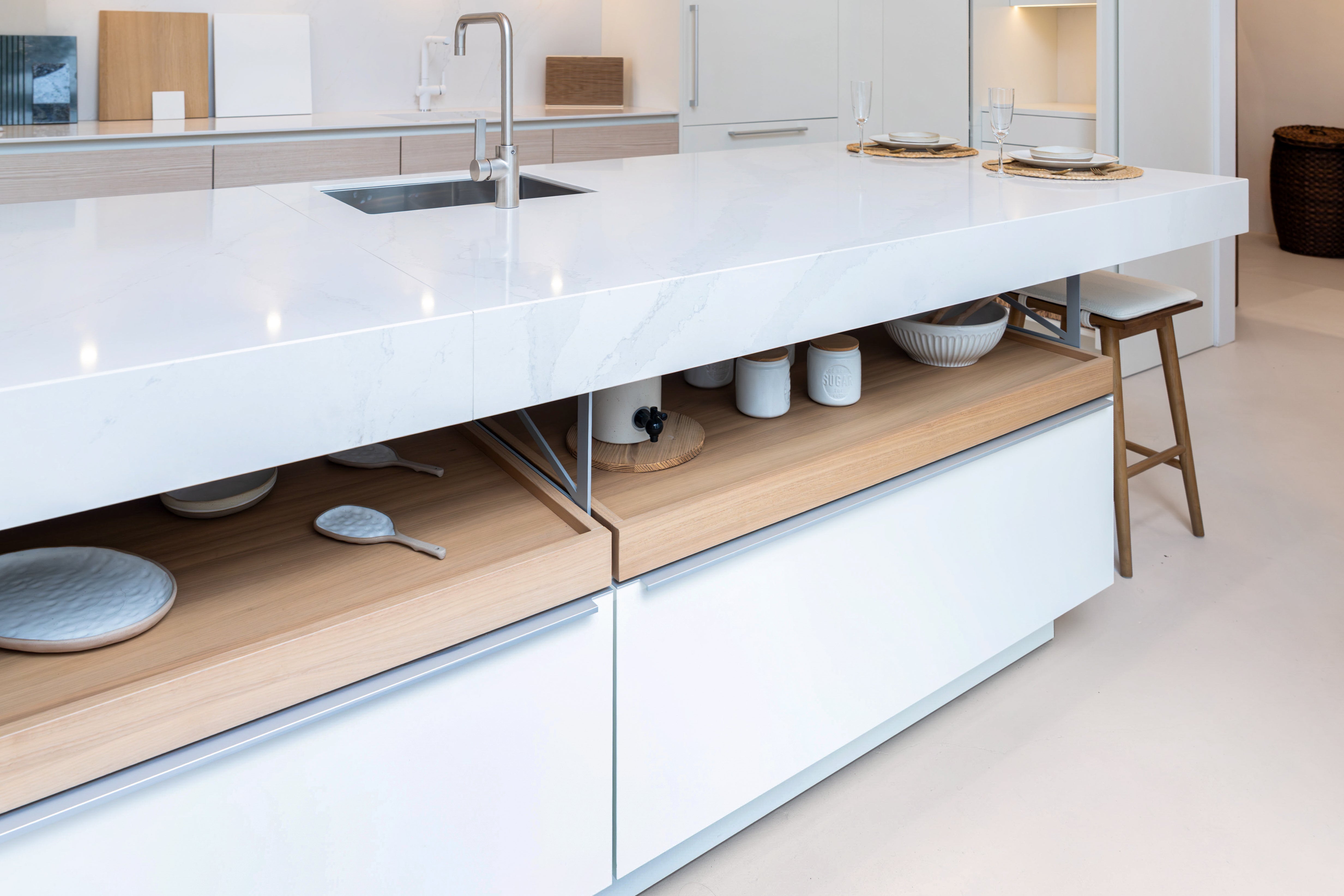 Poggenpohl +Modo High-Gloss Blossom White Kitchen Island