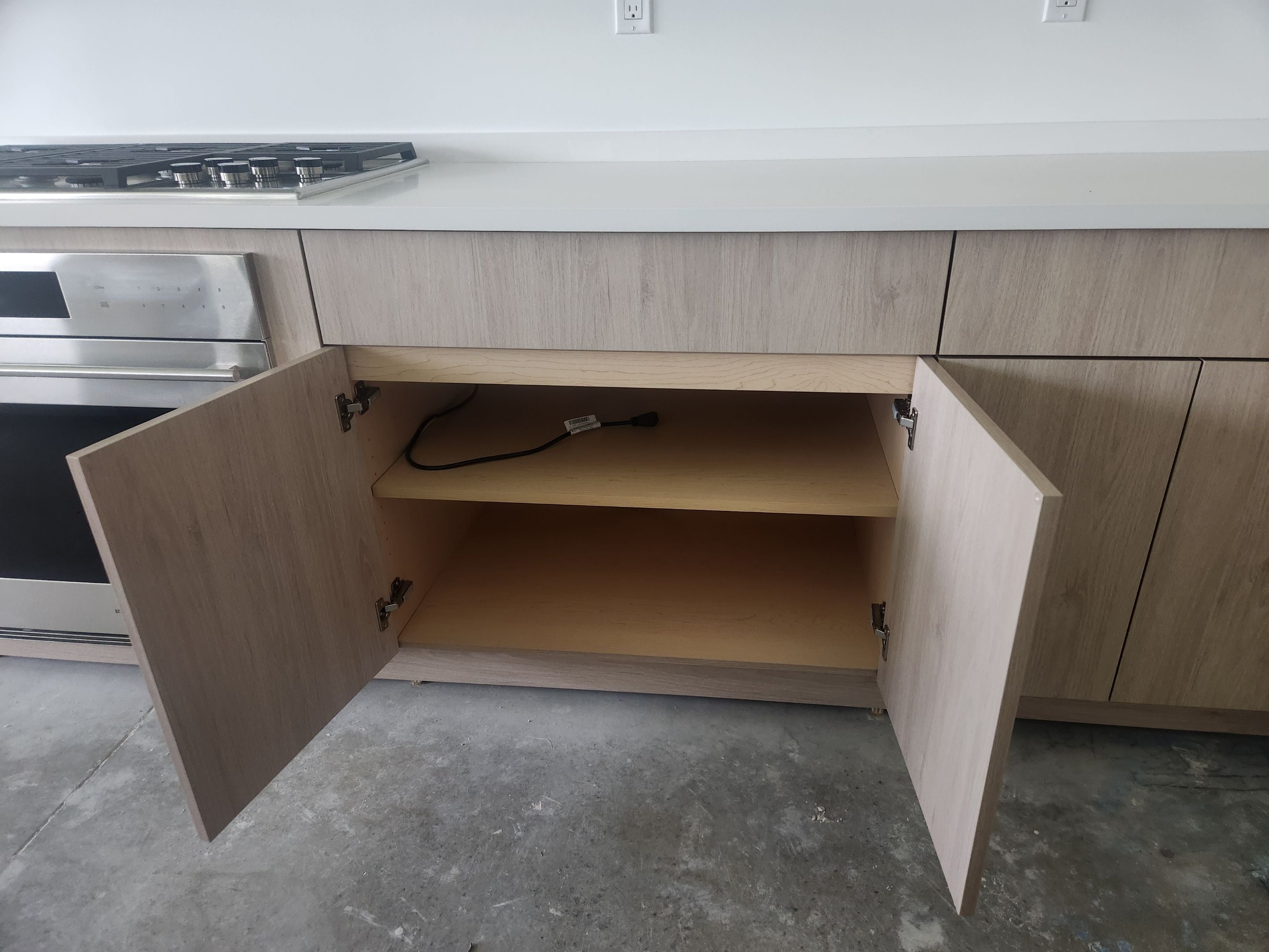 Cabico Sandy Oak Transitional Kitchen with Island & Wolf Appliances