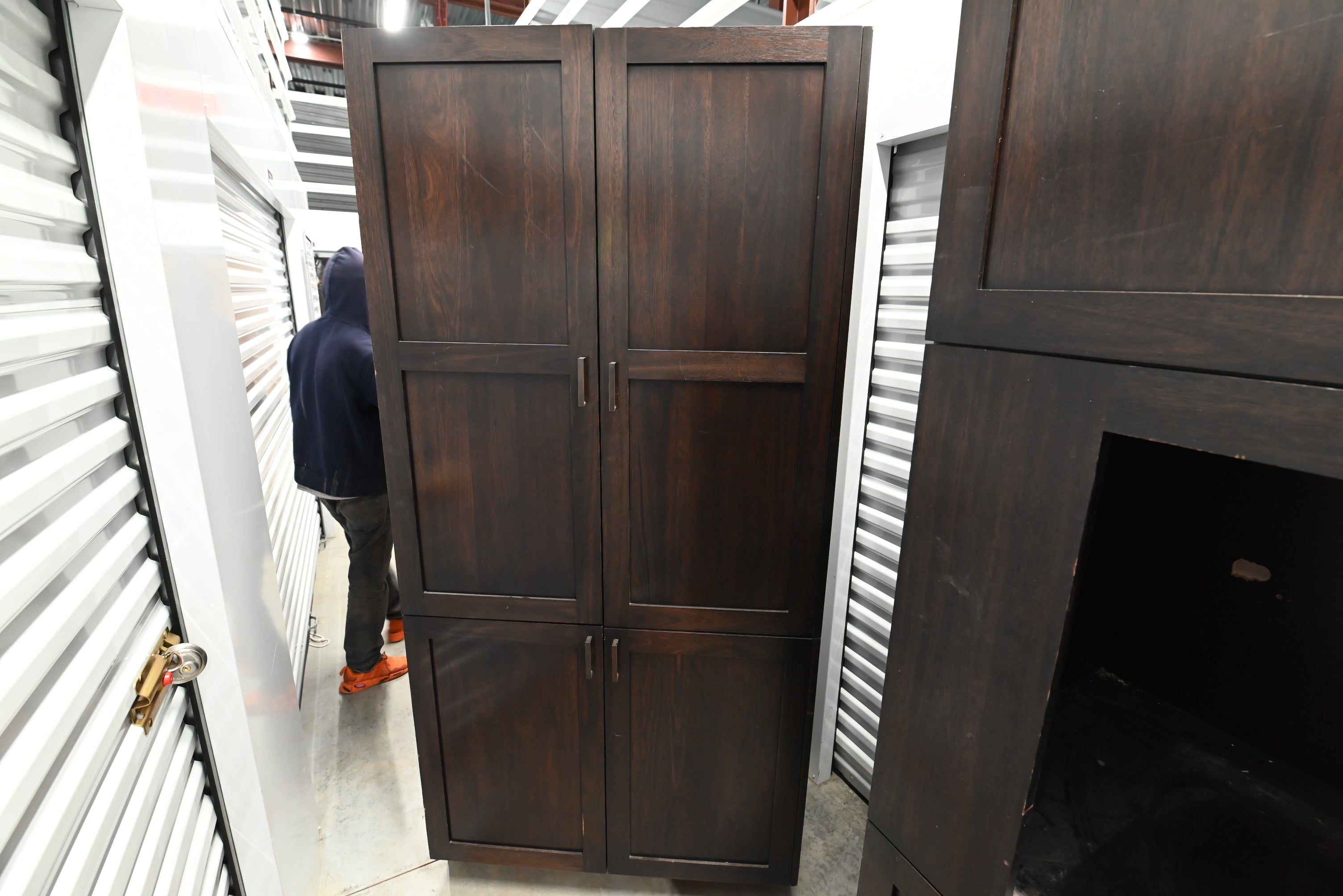 Transitional Dark Wooden Brown Kitchen with Island, Marble Countertops & Luxury Appliances