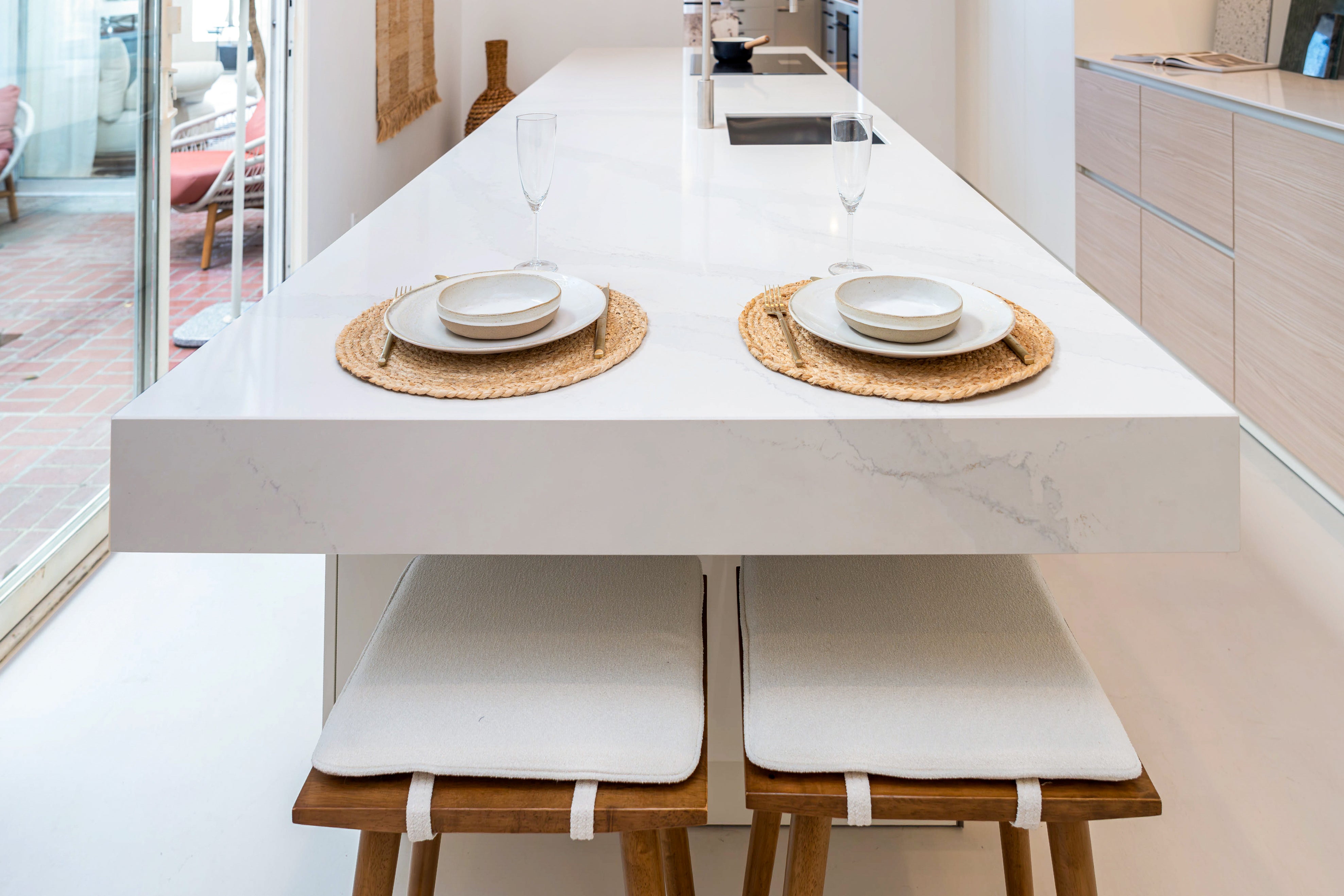 Poggenpohl +Modo High-Gloss Blossom White Kitchen Island