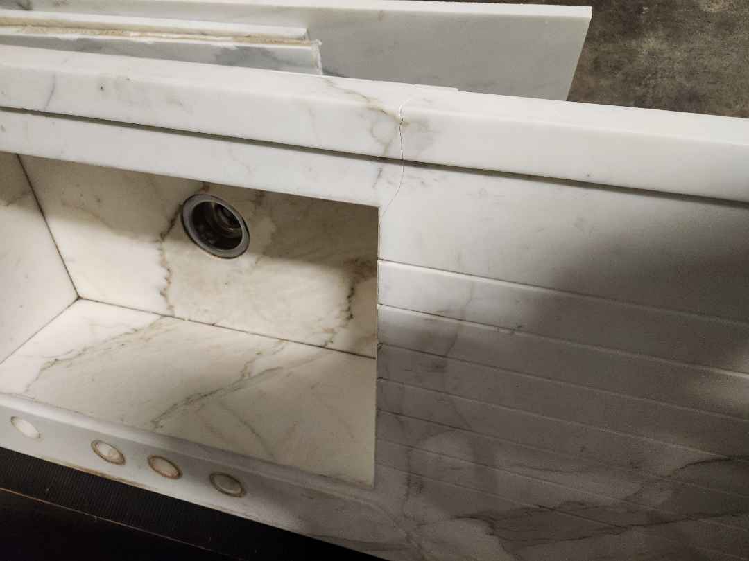 St. Charles Transitional Two-Tone White Butler's Pantry with Calcatta Marble Countertops