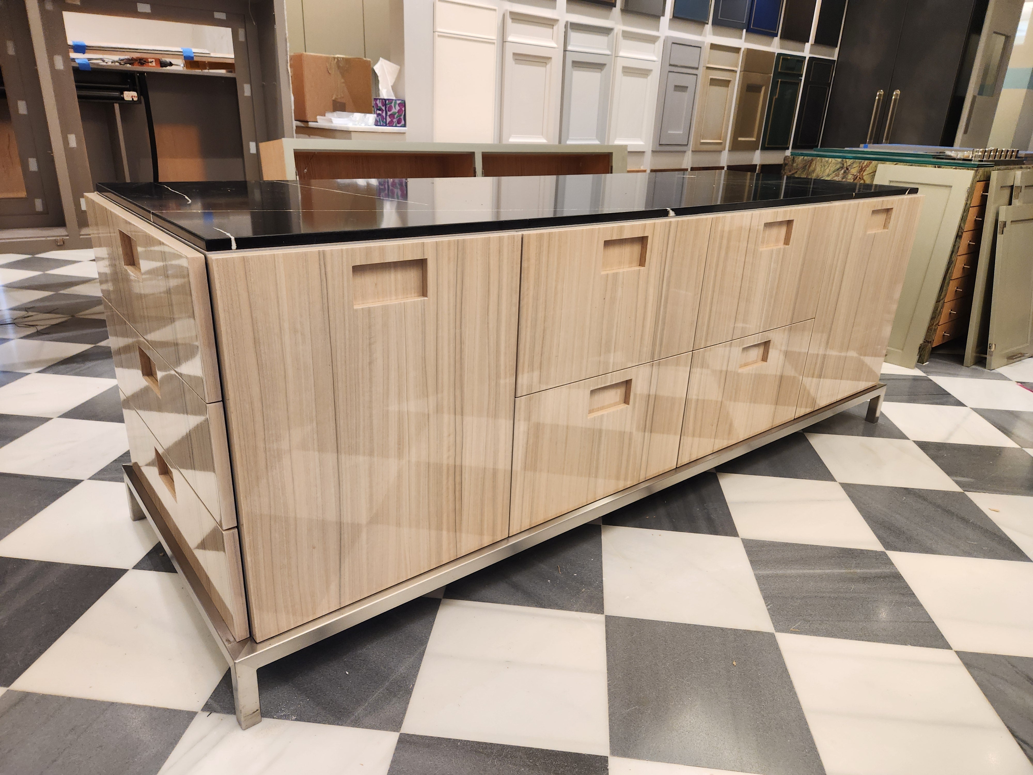 St. Charles Lacquer Paldao Freestanding Island with Dekton Countertop and Storage