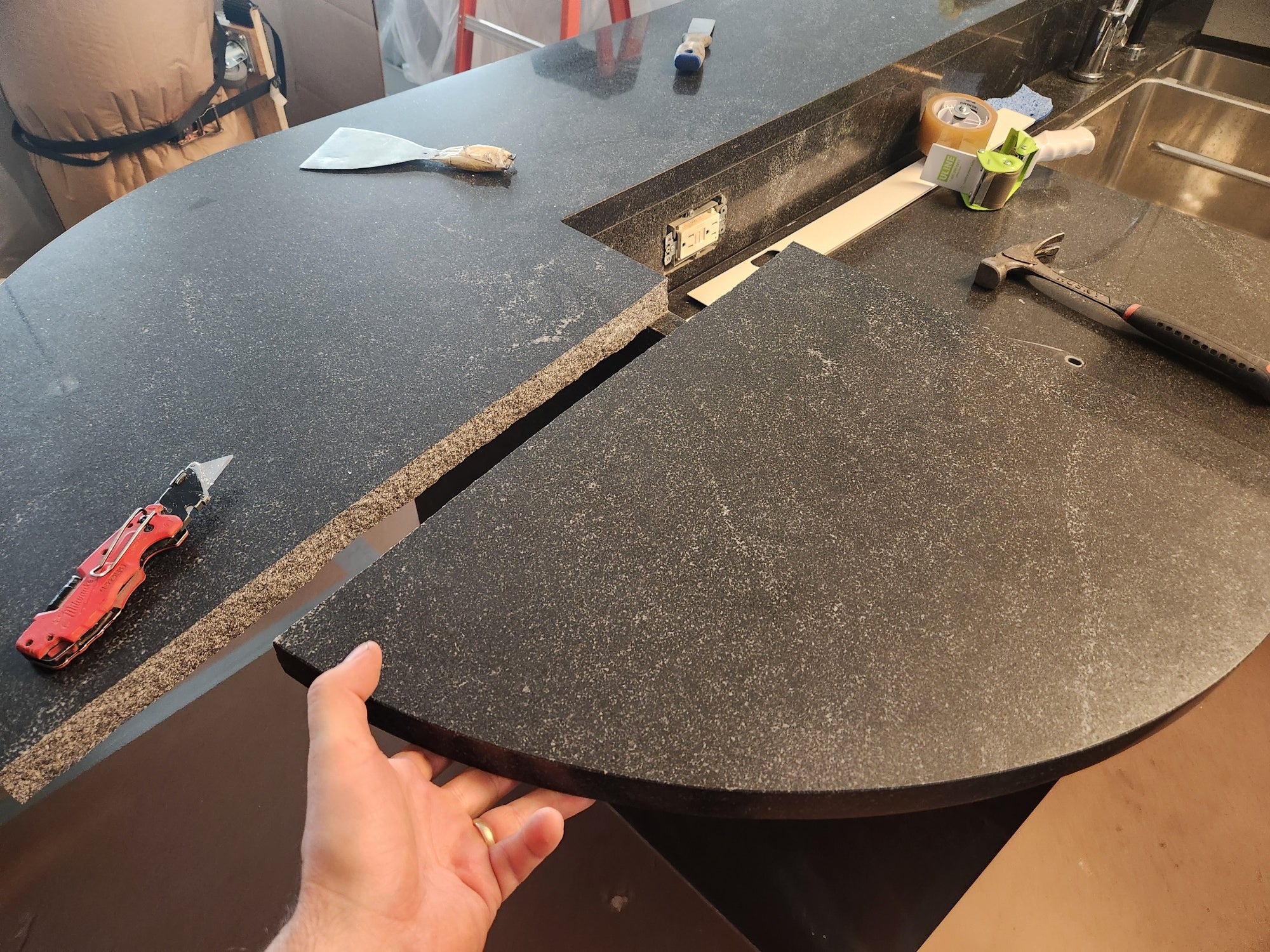 Cesar Modern Glossy White Kitchen with Black Granite Countertops & Appliances