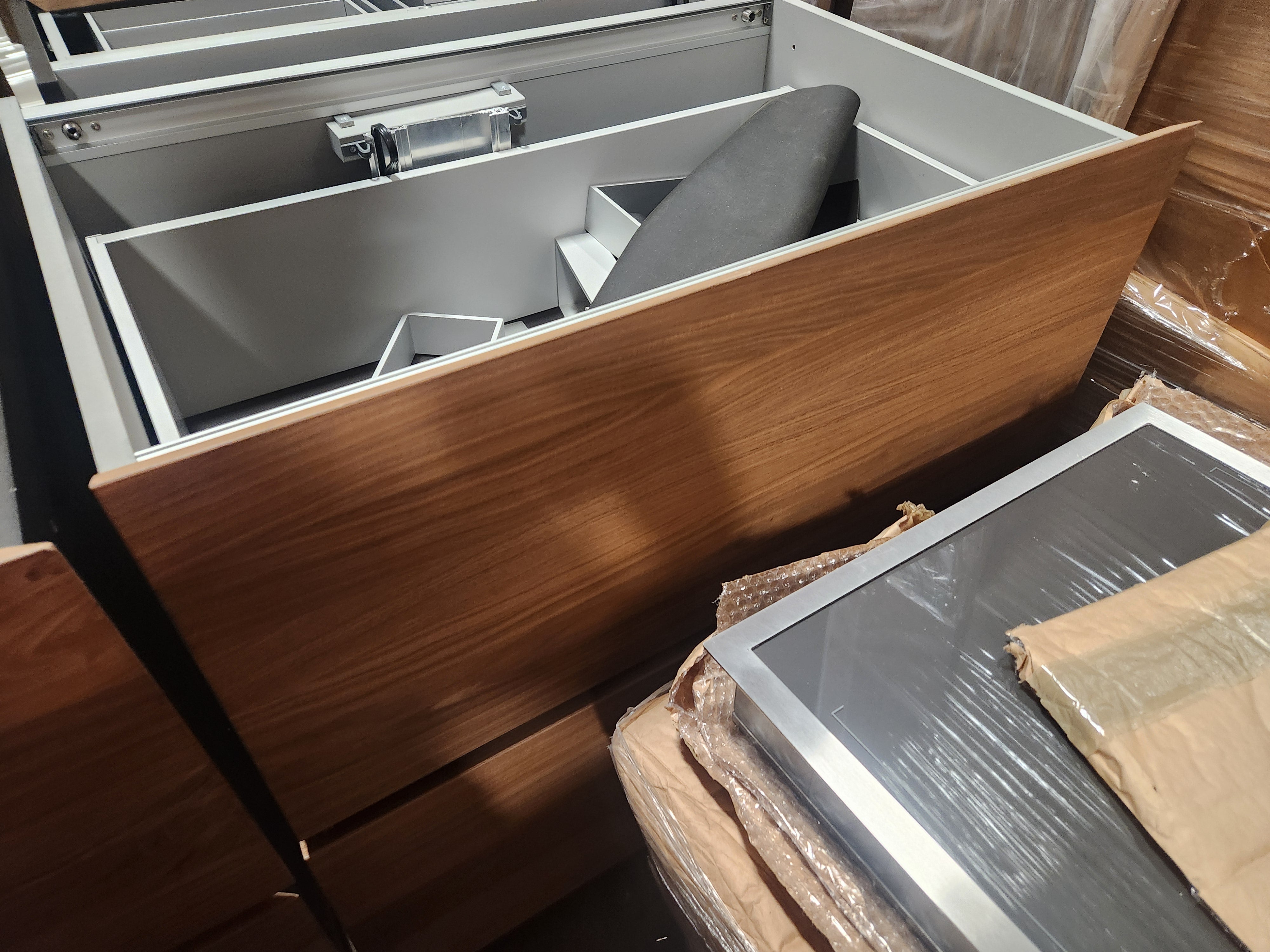 Poliform Phoenix Multi-Tone Modern Kitchen with Artex Island, Stone Countertops and Miele Appliances