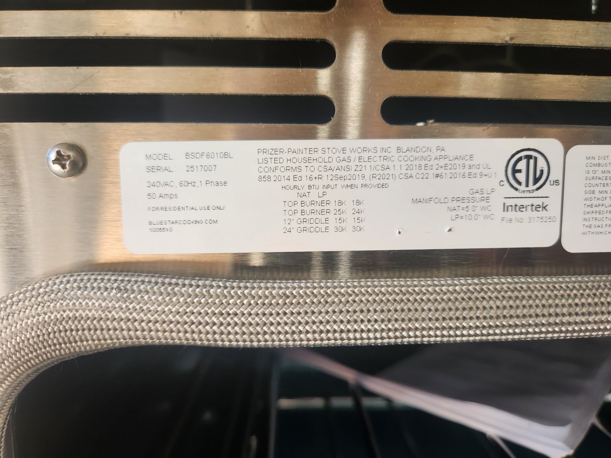 BlueStar BSDF6010BL 60" Stainless Steel Dual Fuel Range