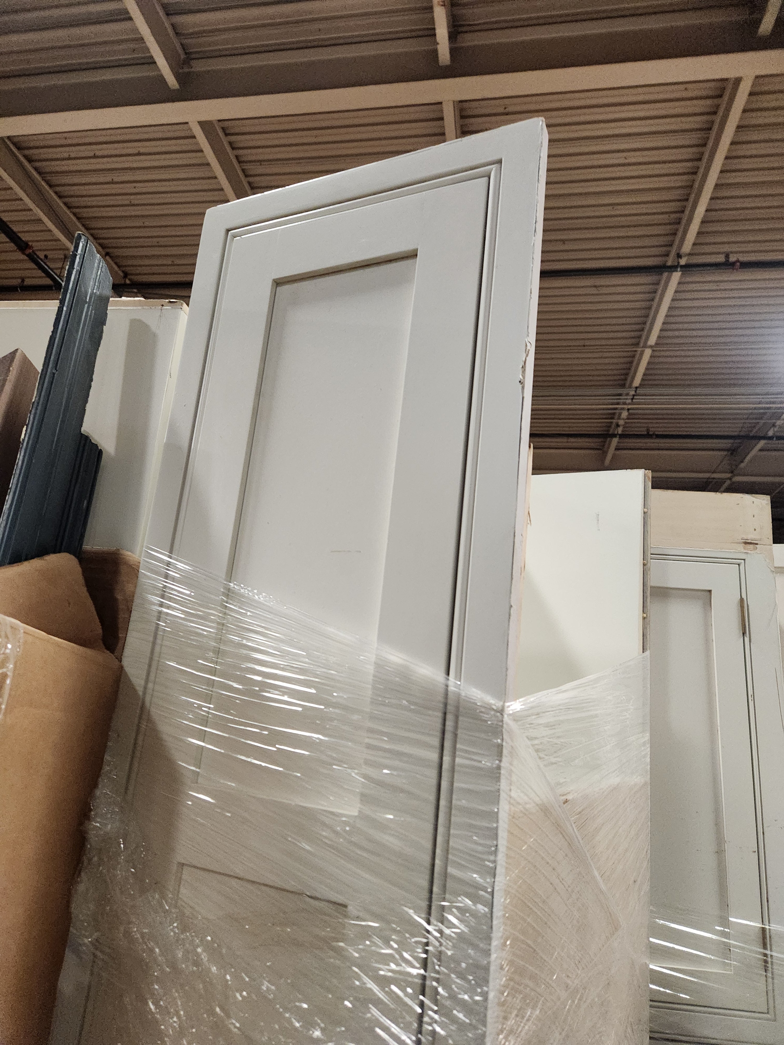 Prevo Transitional White Complete Kitchen Cabinets with Brown Wooden Island