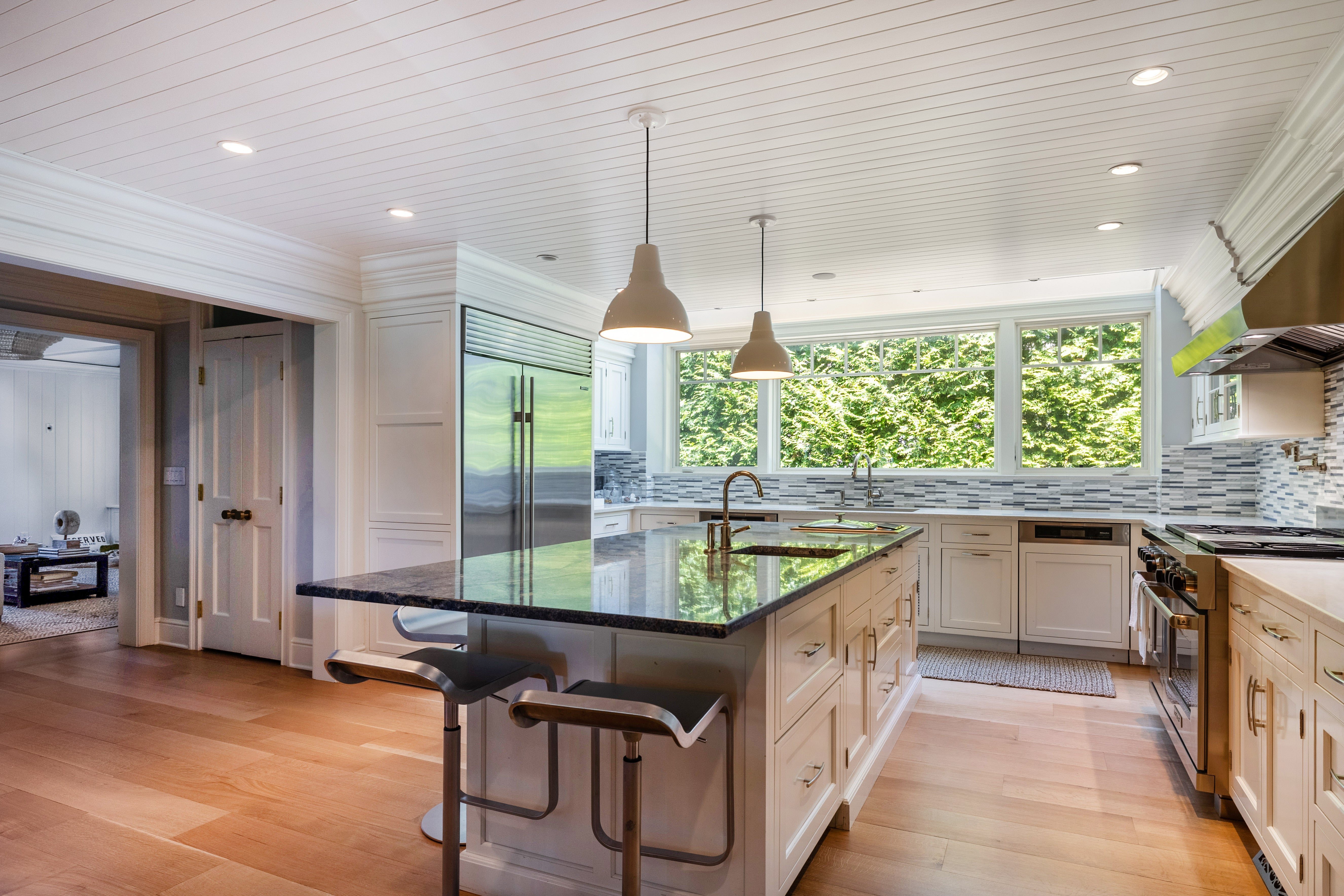 Plain & Fancy Transitional White Kitchen with Island, Countertops and Wolf & Sub-Zero Appliances