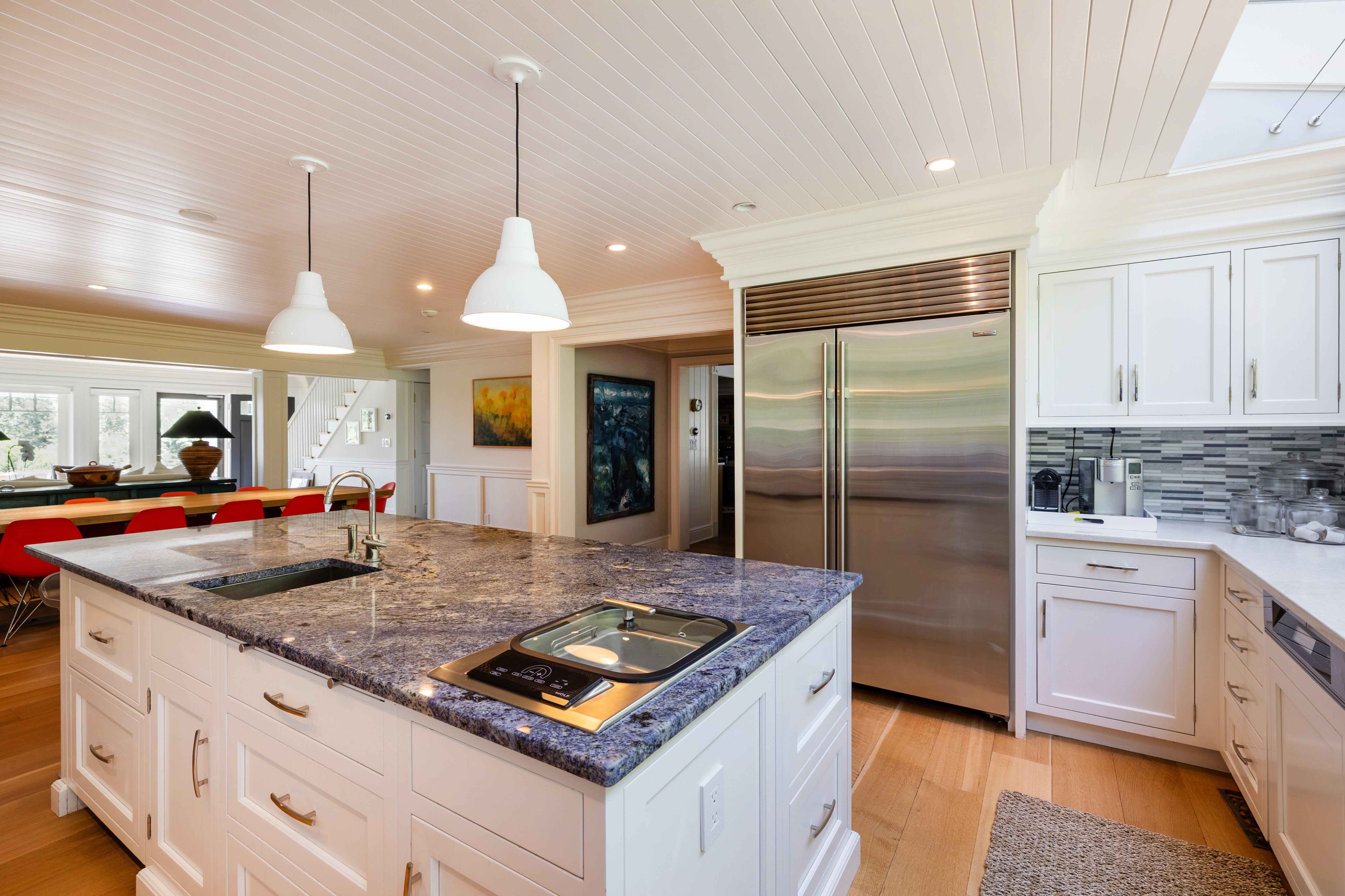 Plain & Fancy Transitional White Kitchen with Island, Countertops and Wolf & Sub-Zero Appliances