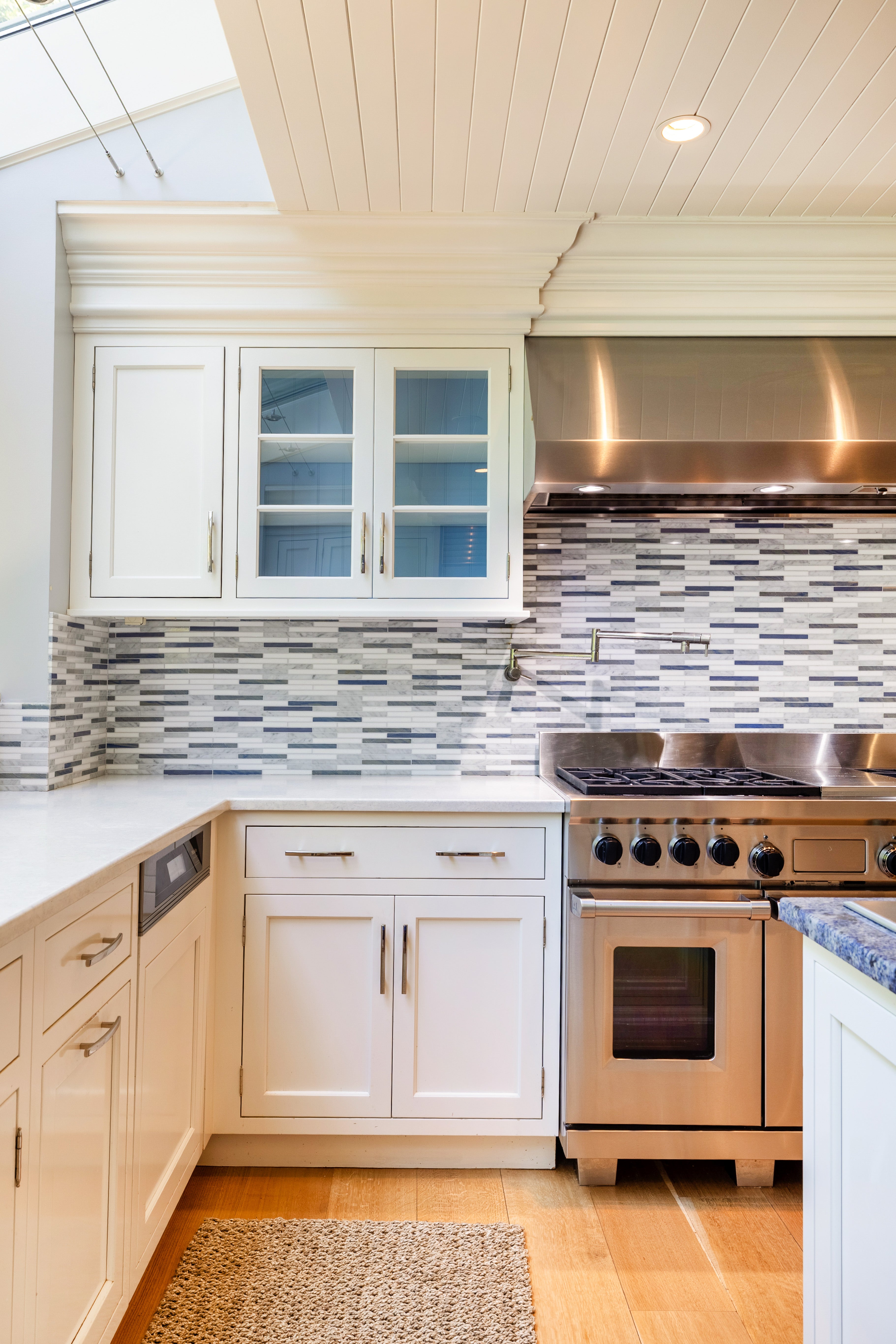 Plain & Fancy Transitional White Kitchen with Island, Countertops and Wolf & Sub-Zero Appliances