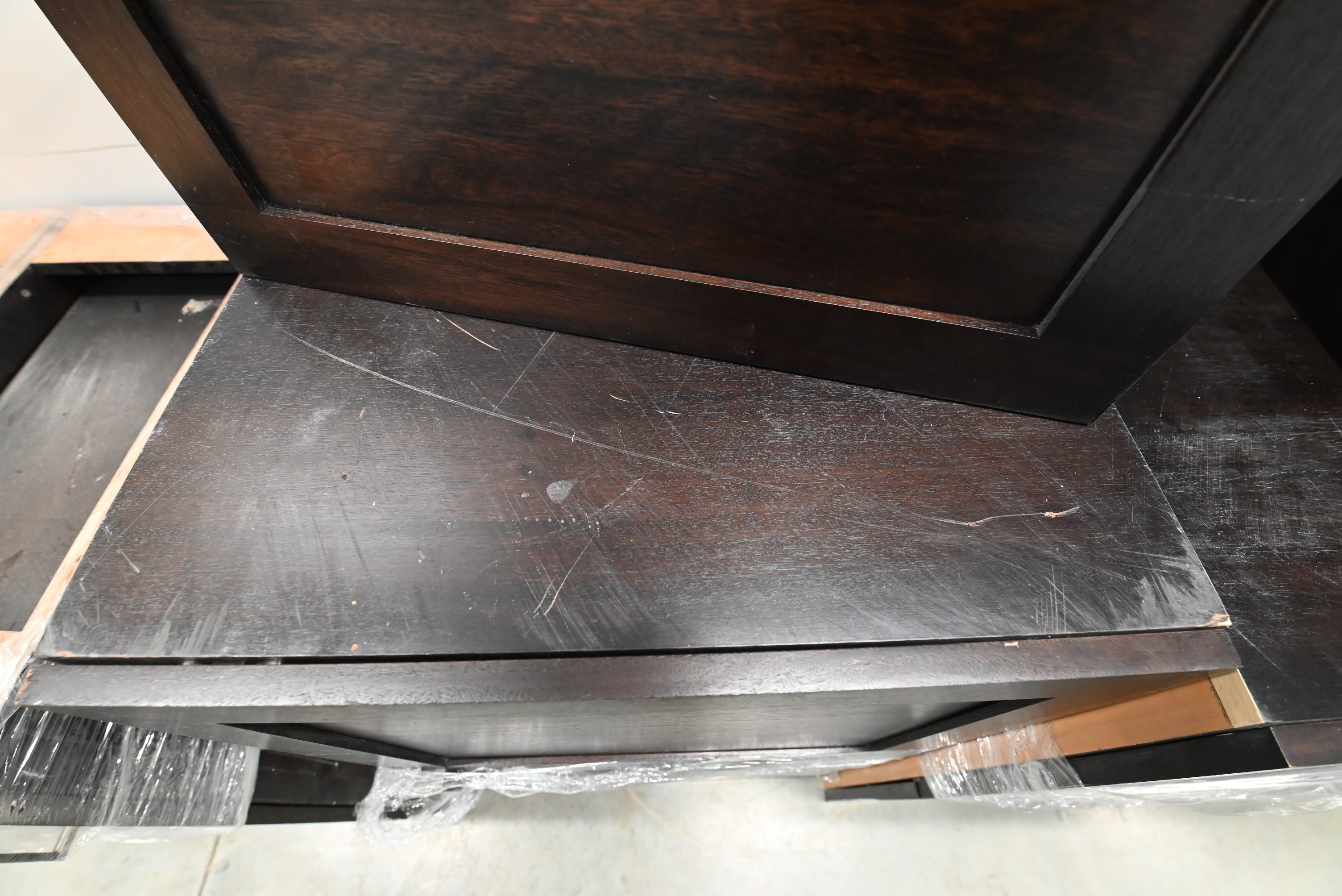 Transitional Dark Wooden Brown Kitchen with Island, Marble Countertops & Luxury Appliances